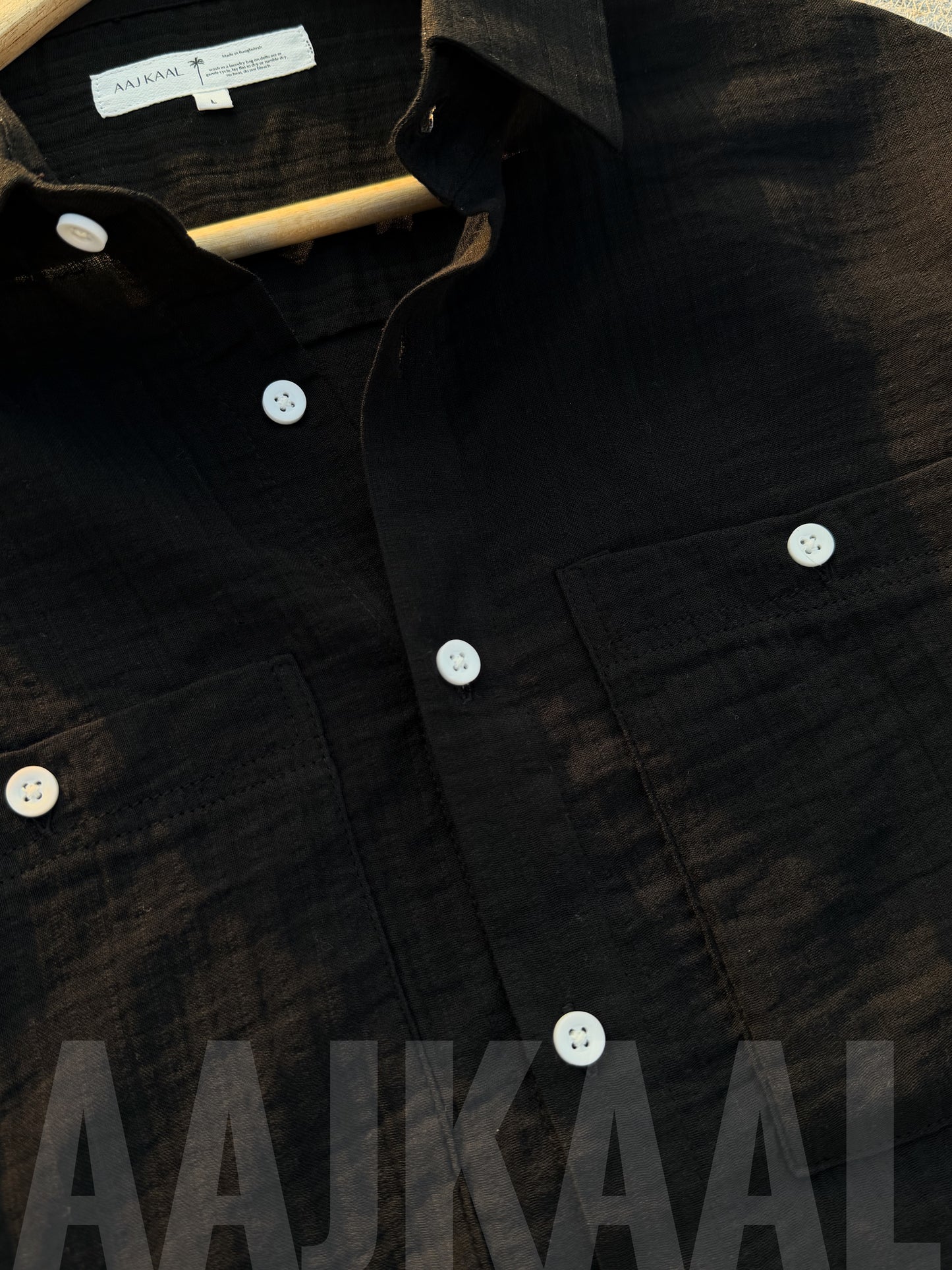 Black Double Gauze Full Sleeve Shirt