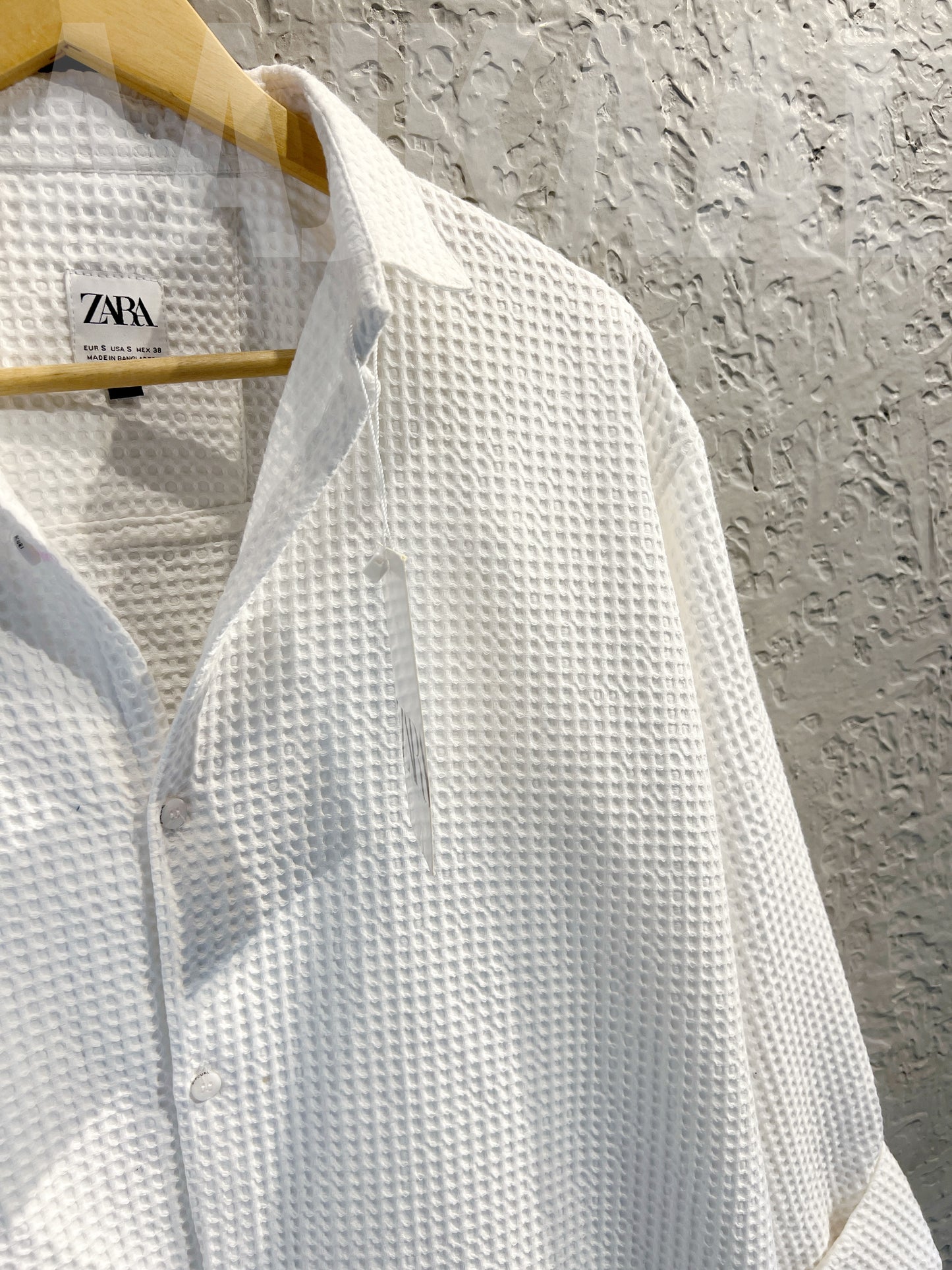 Waffle Texture White Full Sleeve Shirt