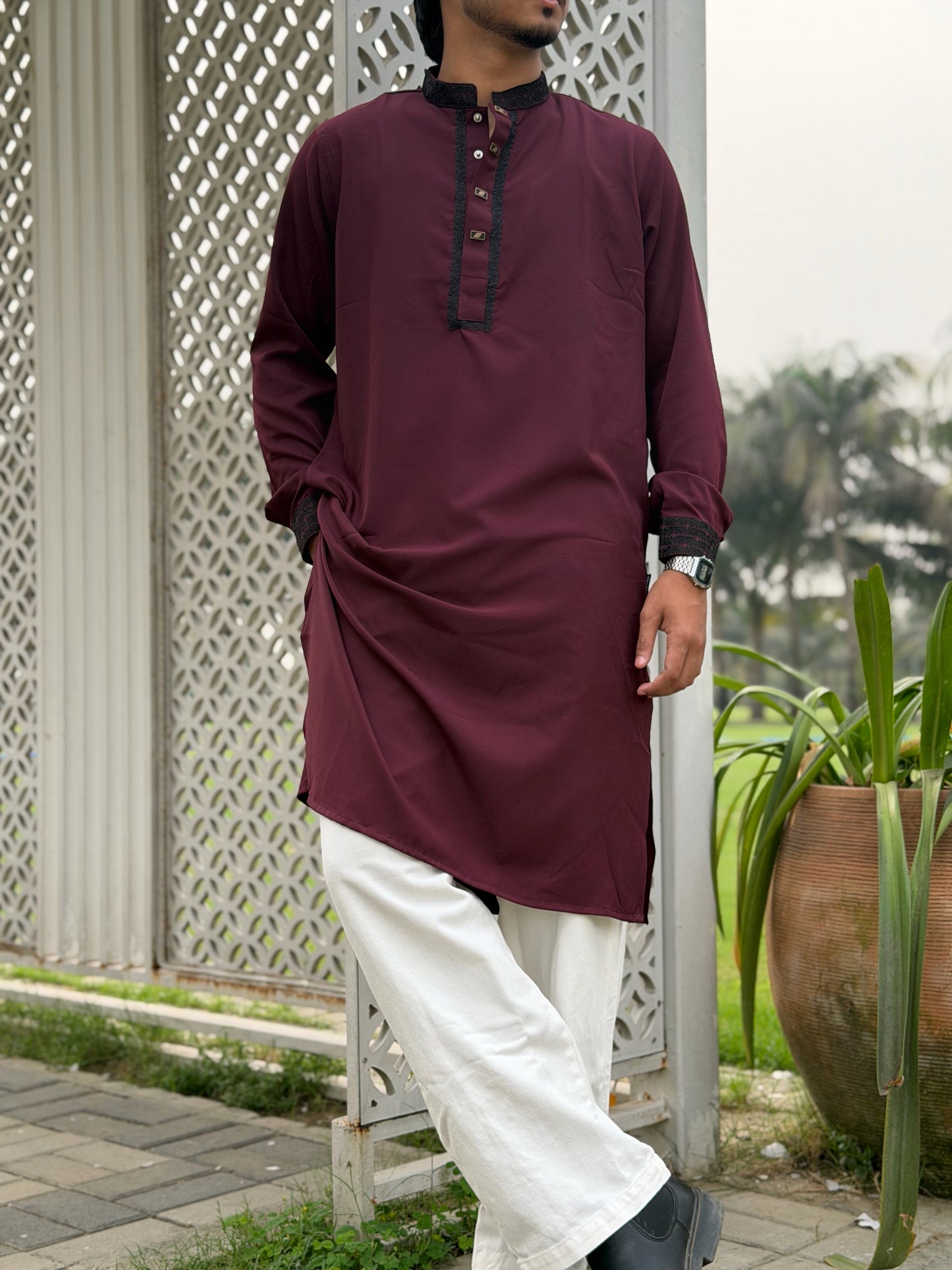 AajKaal Maroon Classic Embroidered Panjabi