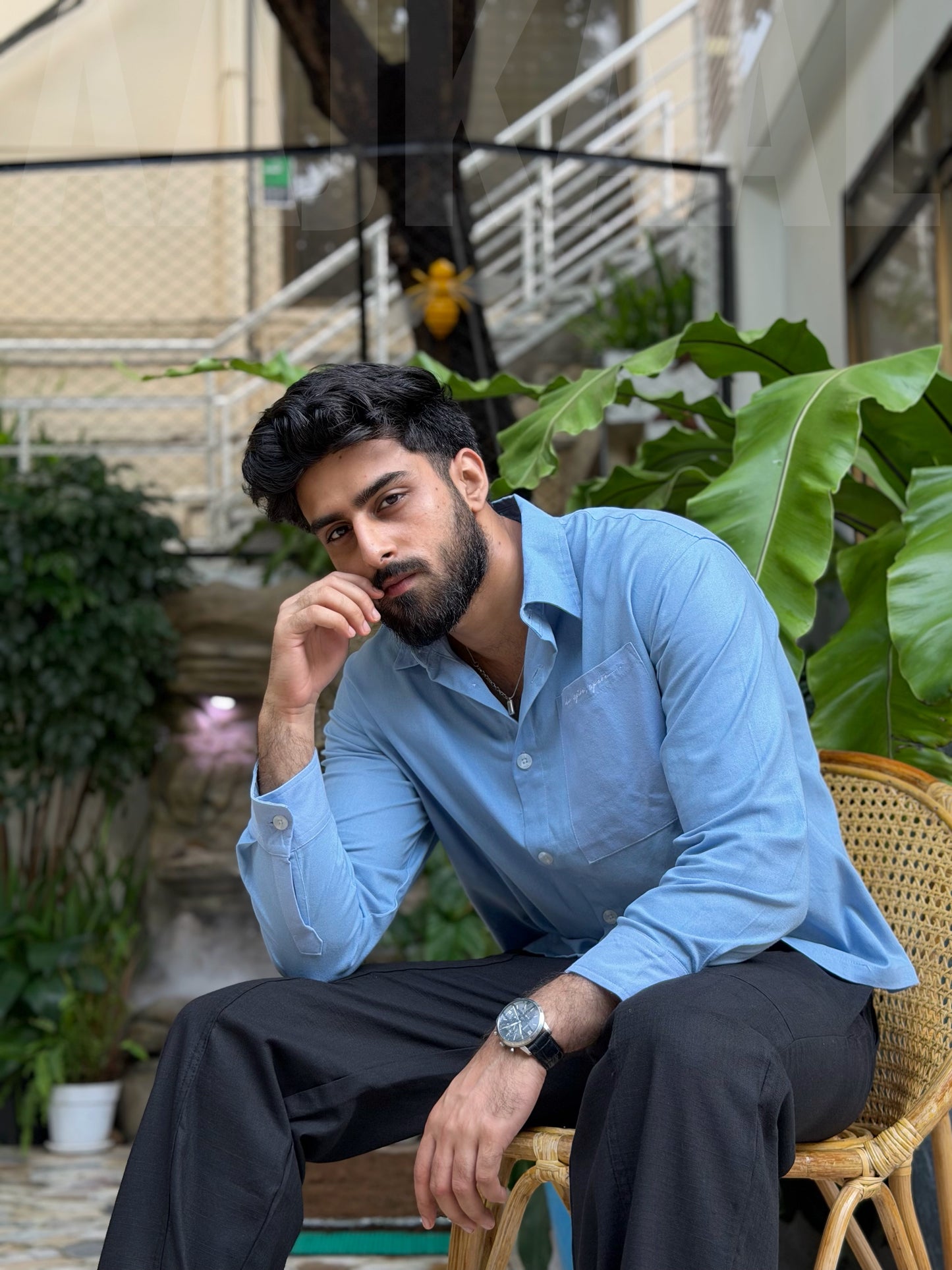 Aajkaal Ocean Blue Embroidery Boxy Shirt