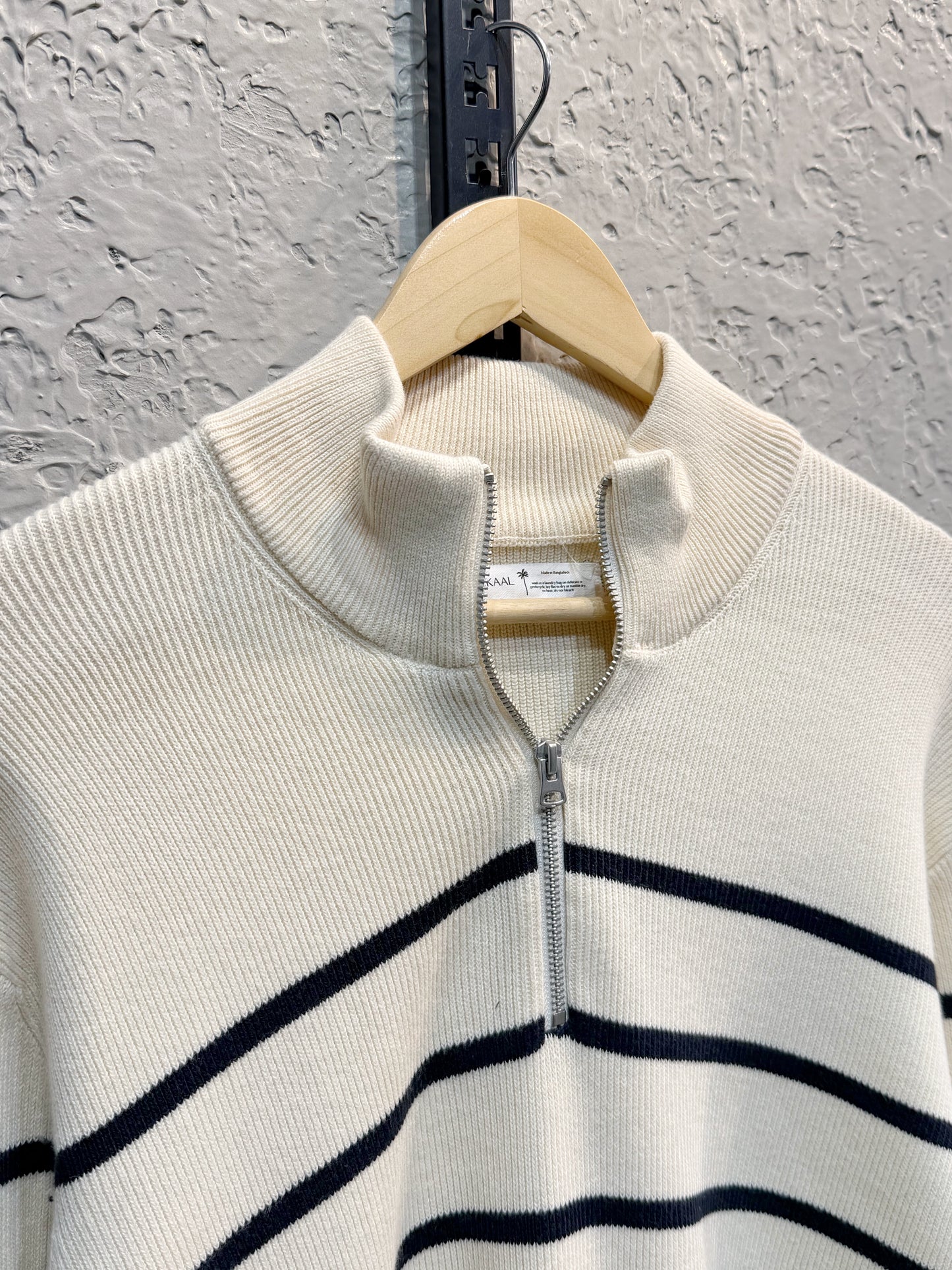 Blue Stripe High Neck Half Zip Oversized Knitted Sweater