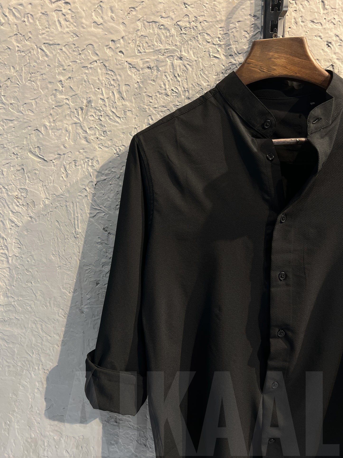 Black Band Collar Full Sleeve Shirt