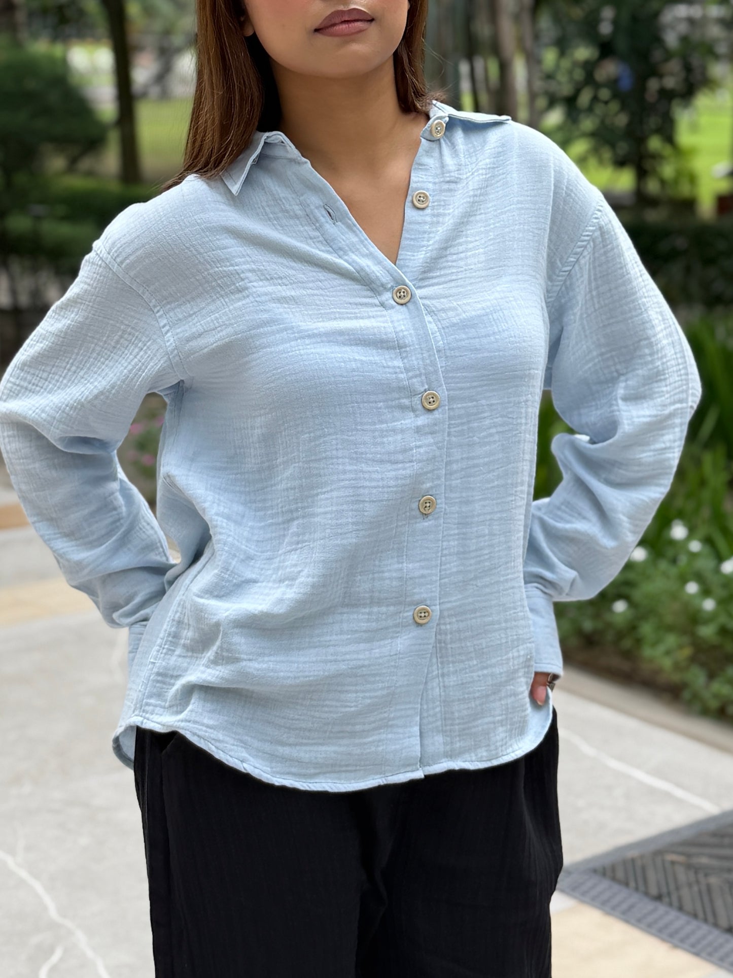 Double Gauze Oversized Shirt - Sky Blue