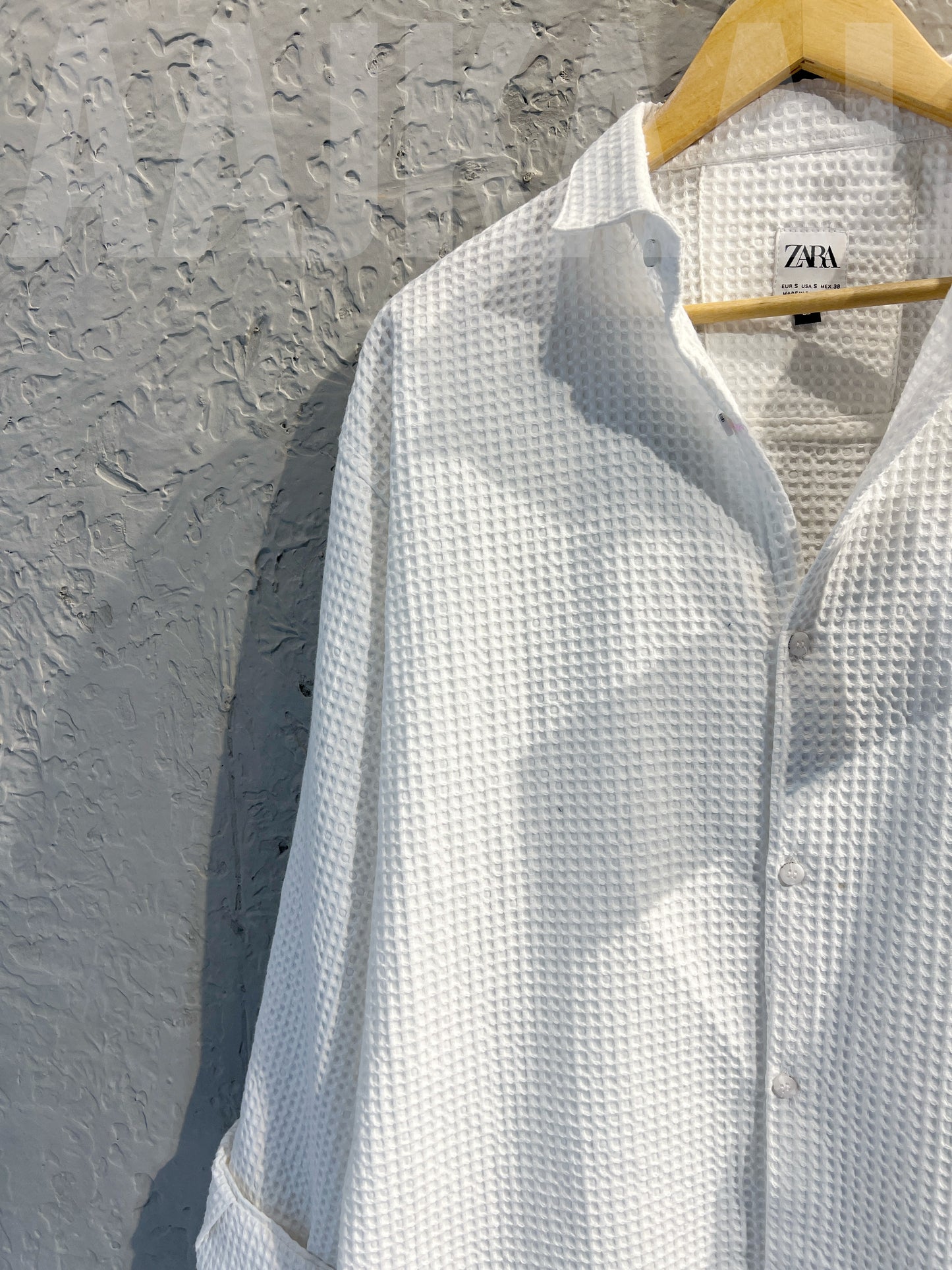 Waffle Texture White Full Sleeve Shirt
