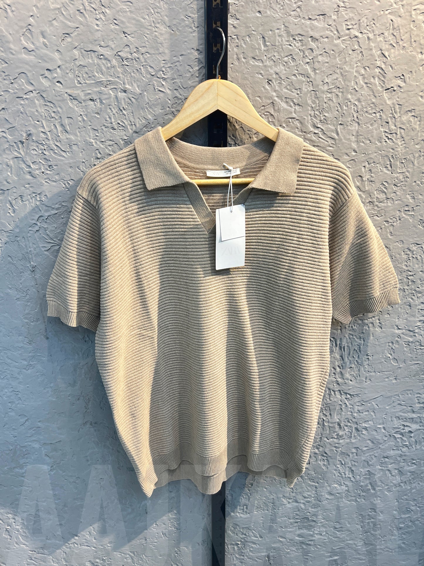 Aajkaal Beige Knitted Polo Shirt