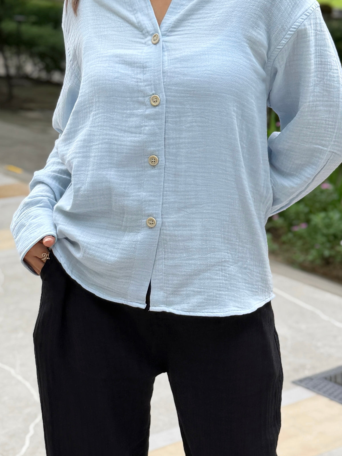 Double Gauze Oversized Shirt - Sky Blue