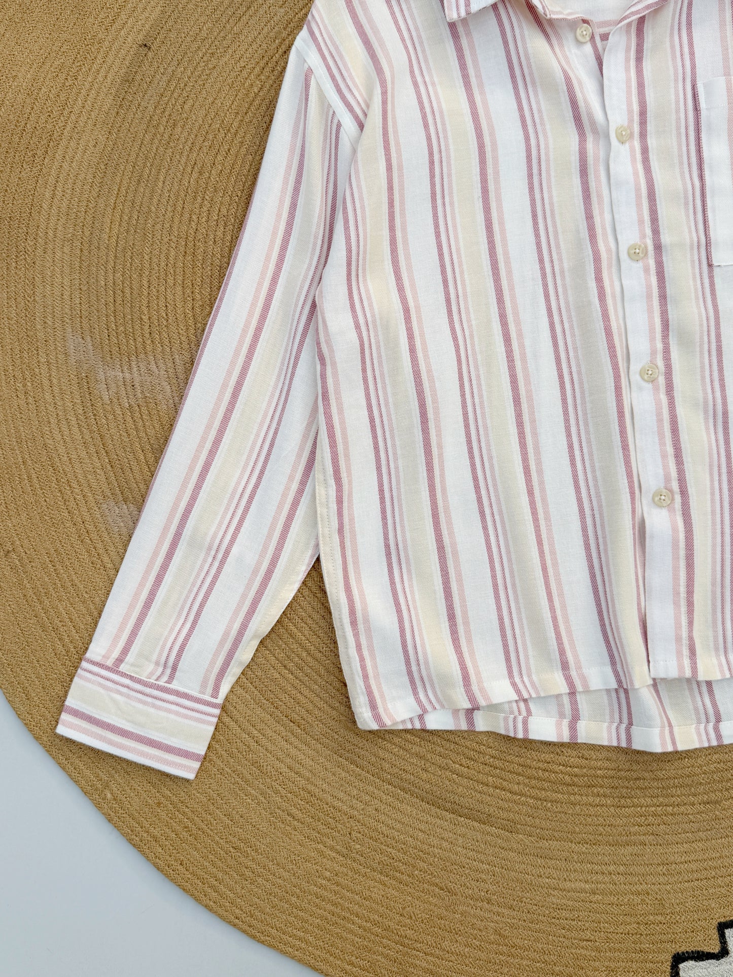 Textured Rosewood Stripe Boxy Full Sleeve Shirt