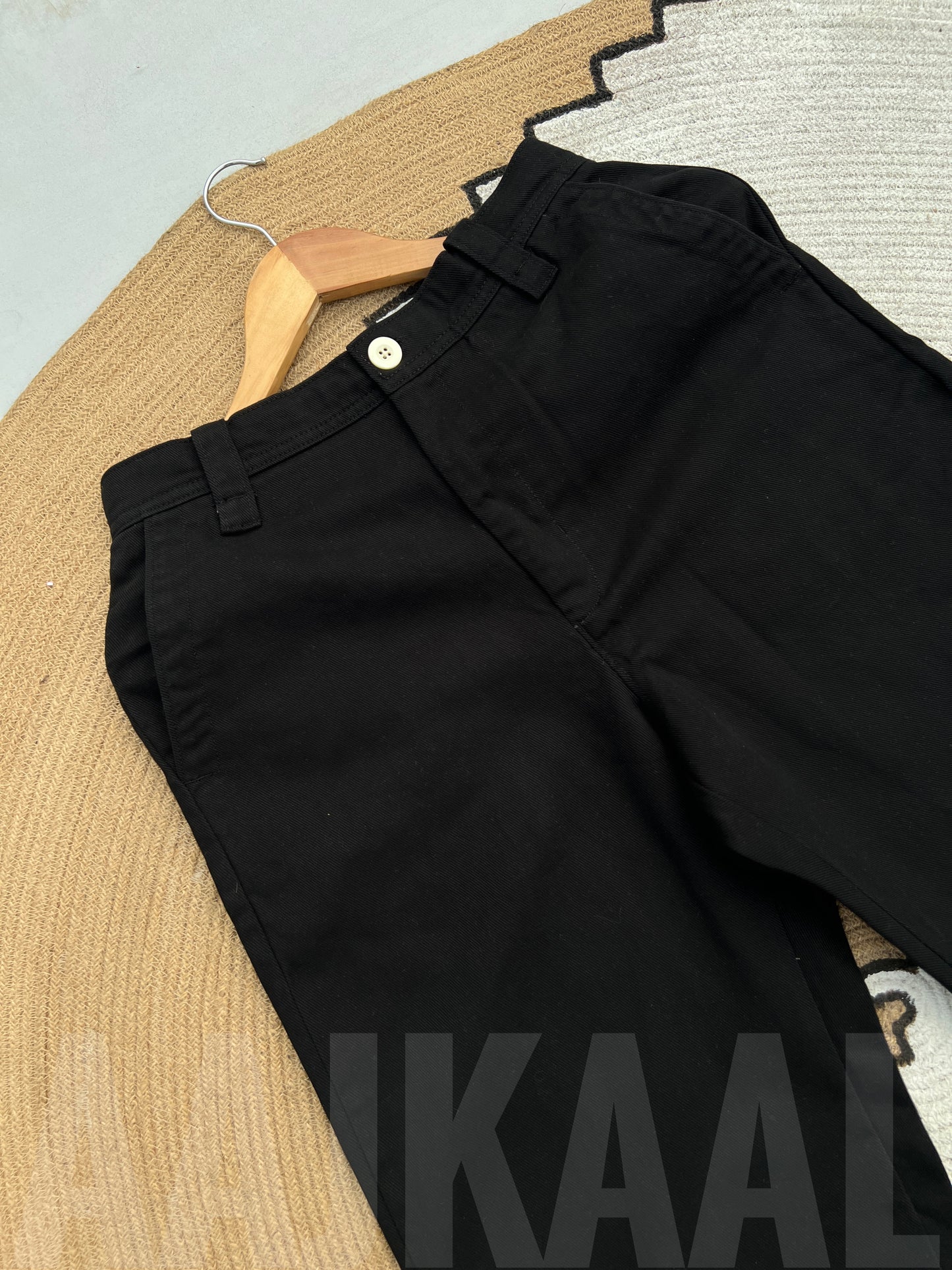 Black Structured Baggy Gabardine Pant