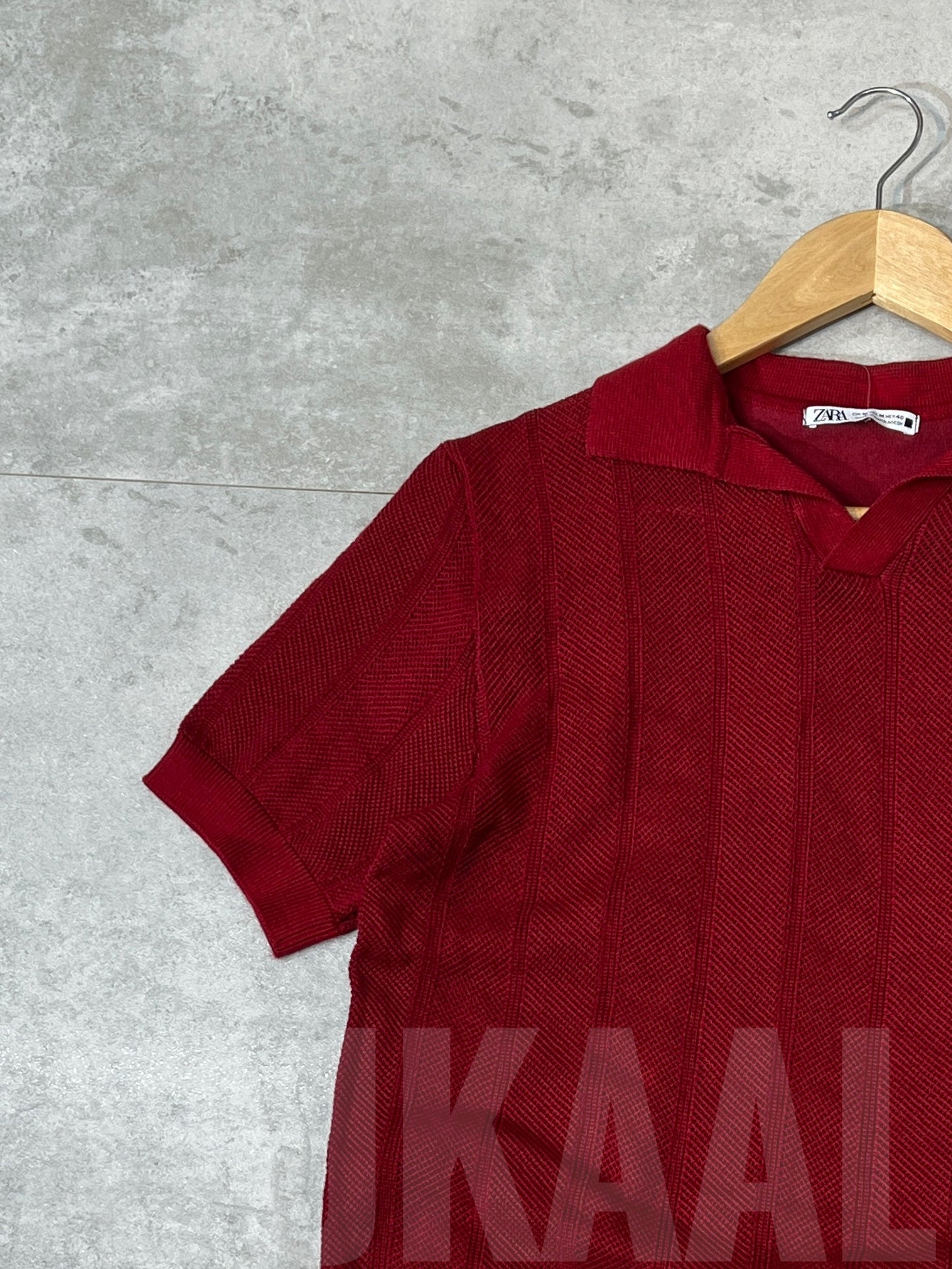 Maroon Red Zigzag Knitted Polo