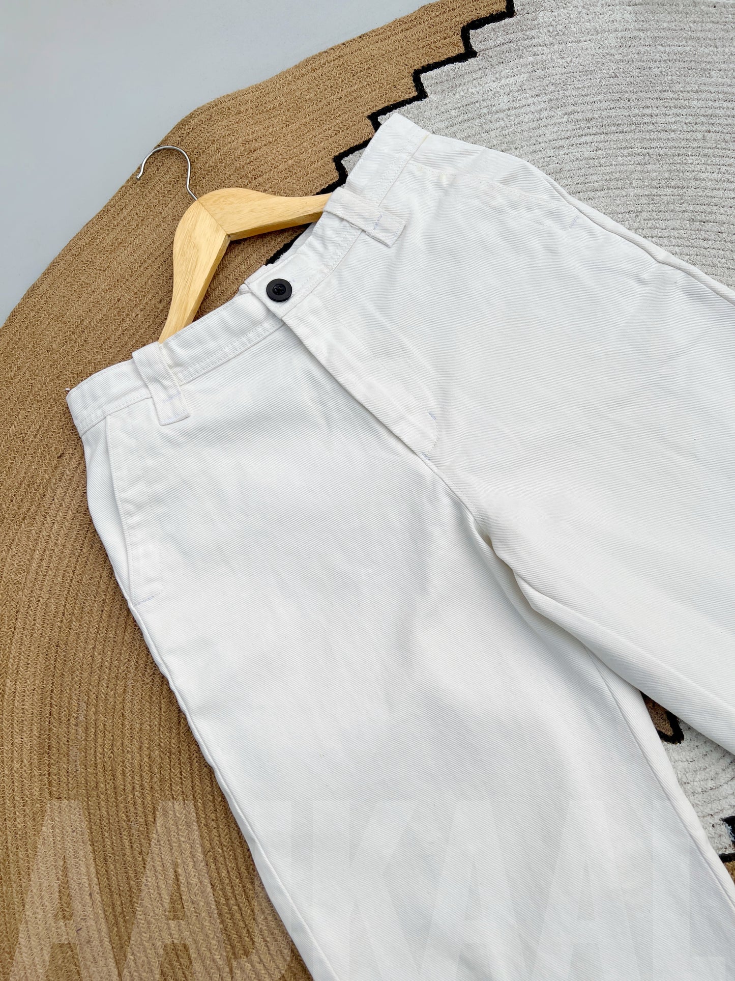 White Structured Baggy Gabardine Pant