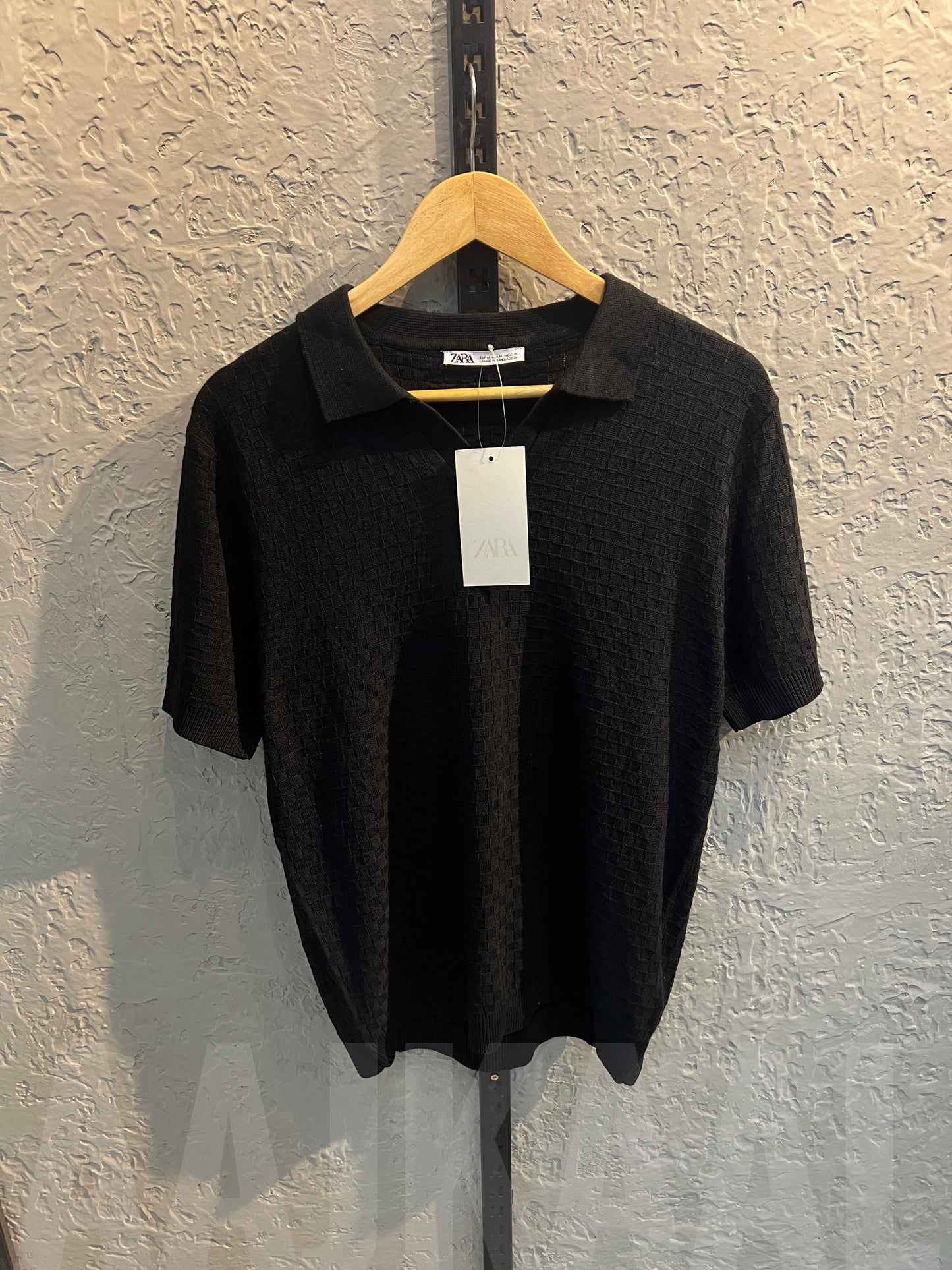 Aajkaal Black Knitted Polo Shirt