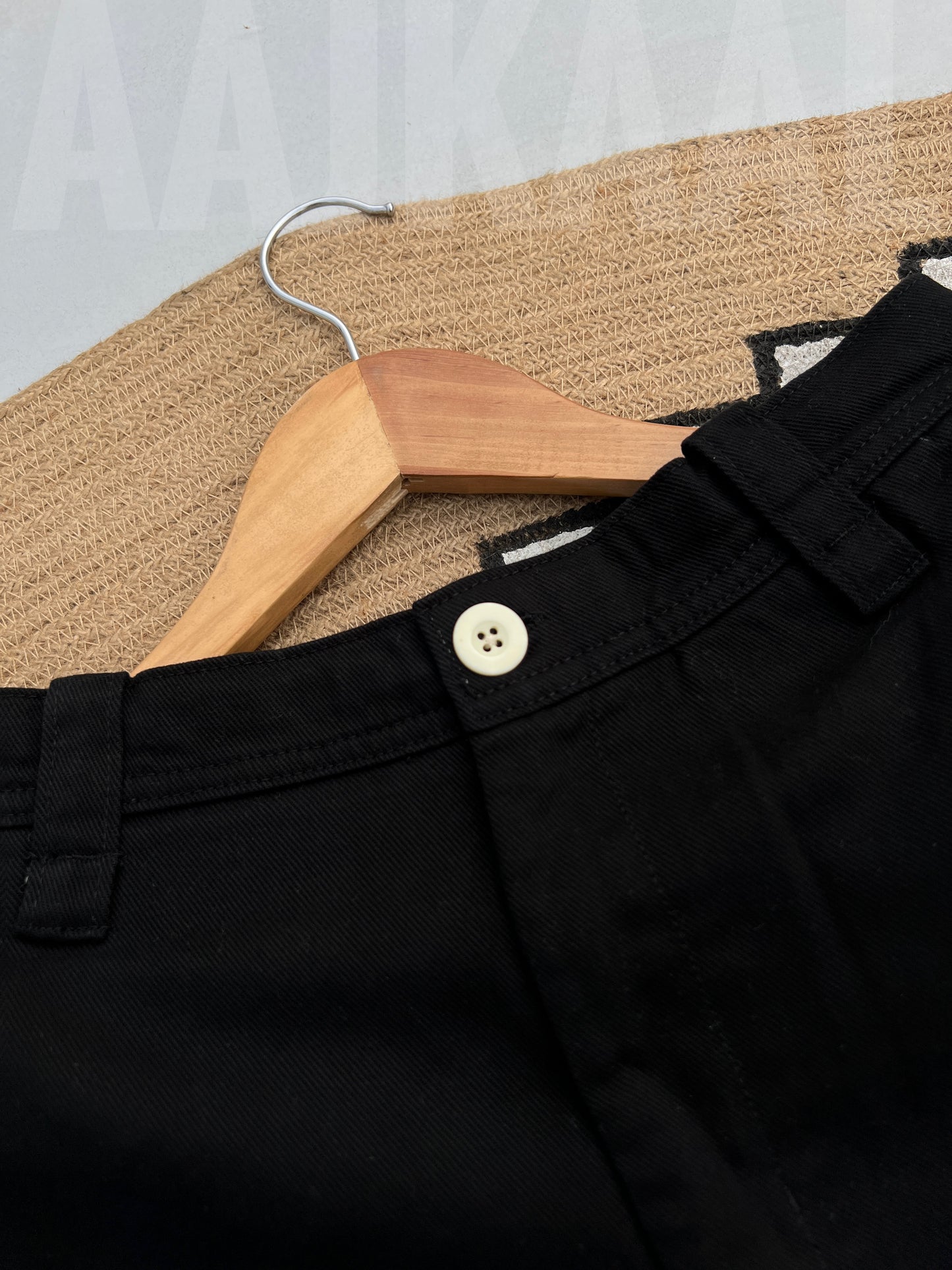 Black Structured Baggy Gabardine Pant