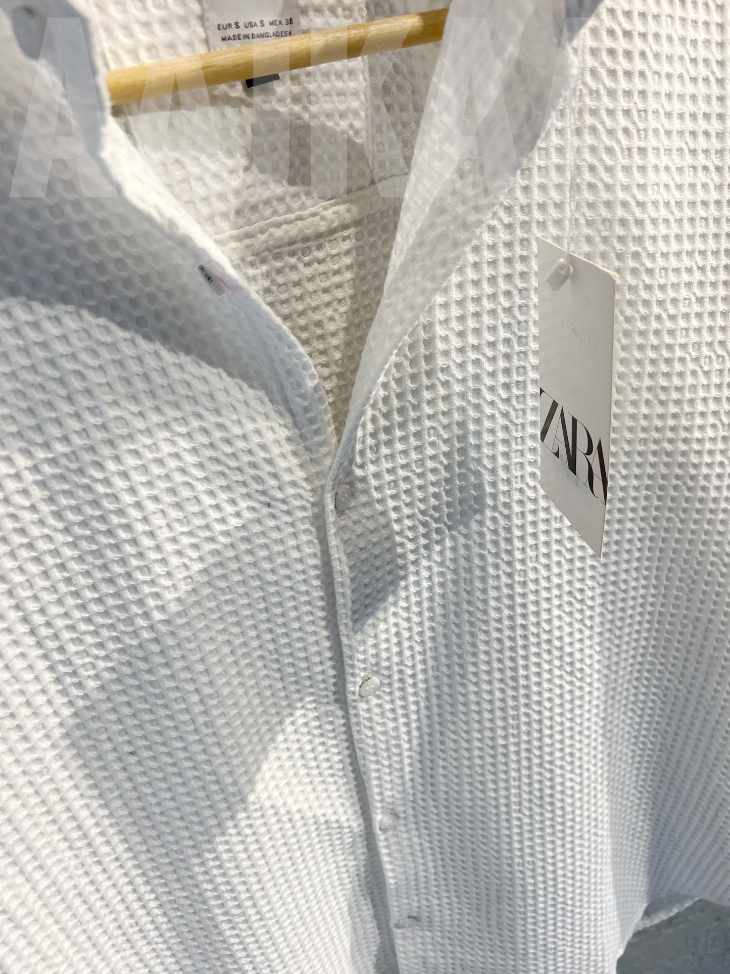Waffle Texture White Full Sleeve Shirt
