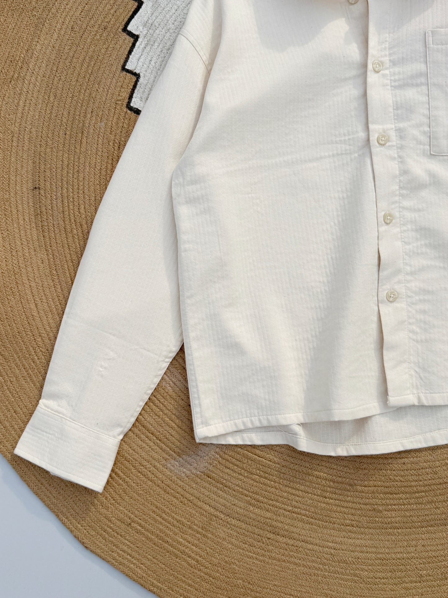 Textured Off-White Boxy Full Sleeve Shirt