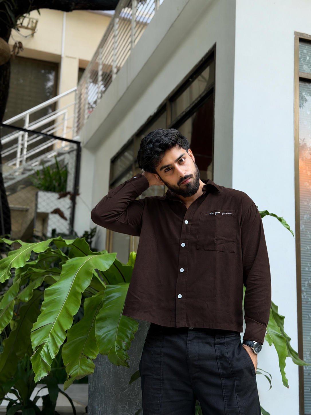 Aajkaal Coffee Embroidery Boxy Shirt