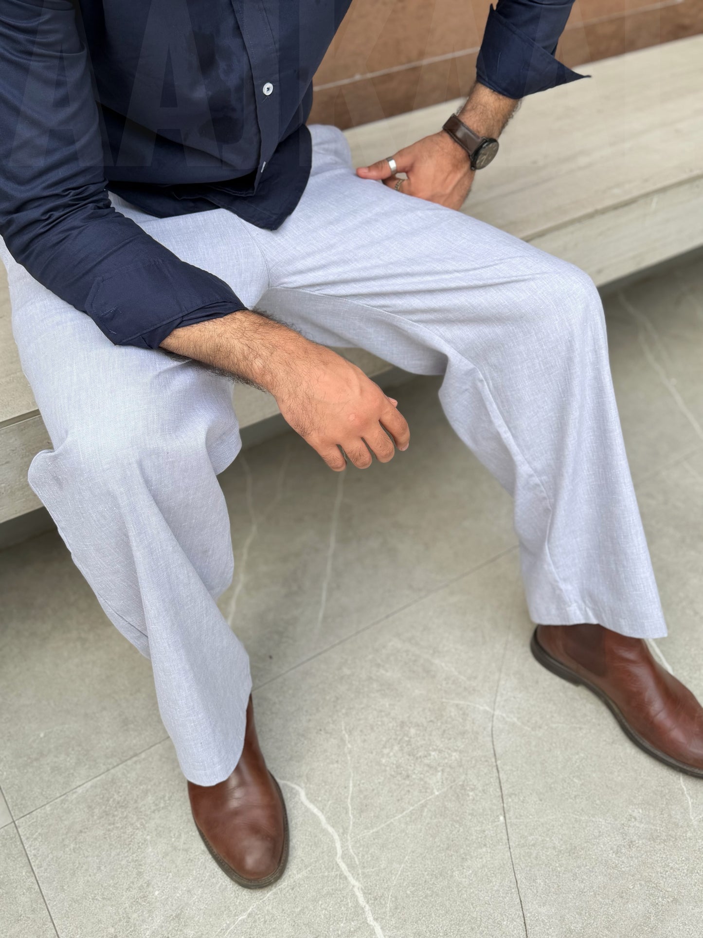 Aajkaal Pleated Wide-Leg Linen Pant – Grey