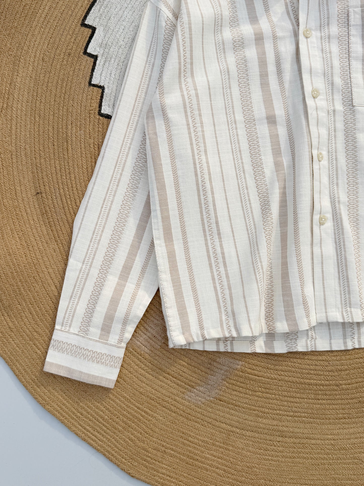 Textured Oatmeal Stripe Boxy Full Sleeve Shirt