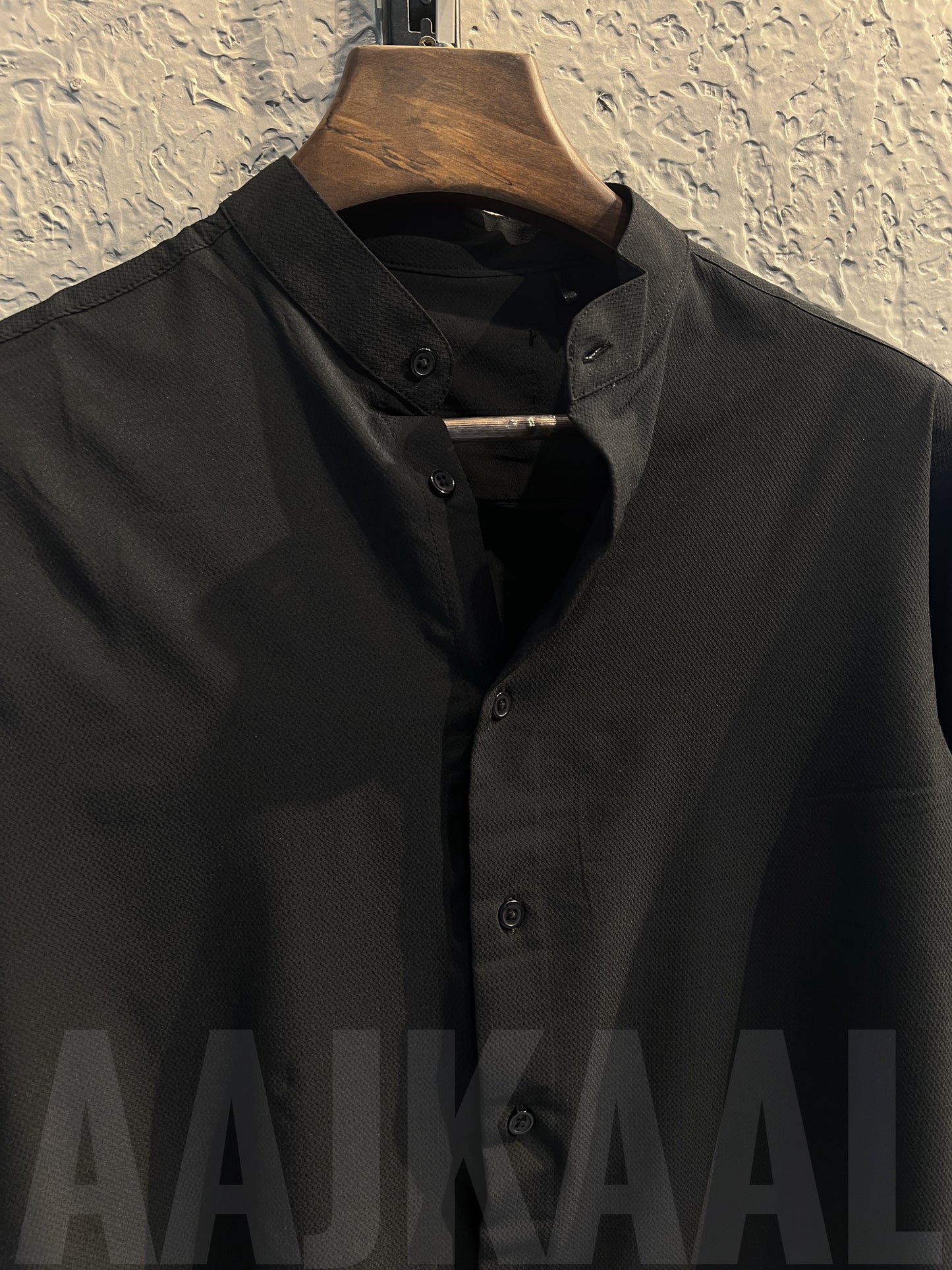 Black Band Collar Full Sleeve Shirt