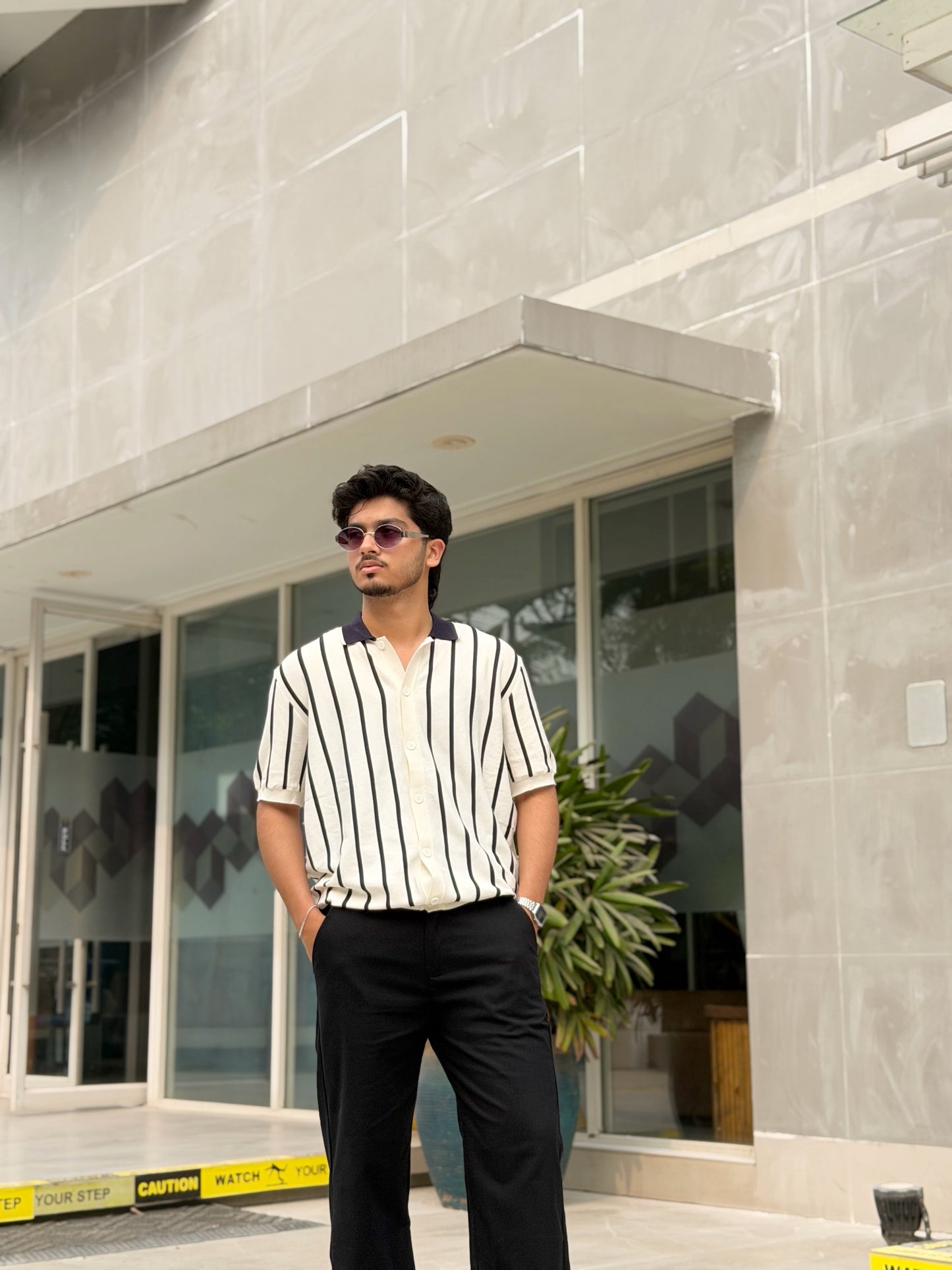 White Stripe Button Knitted Shirt