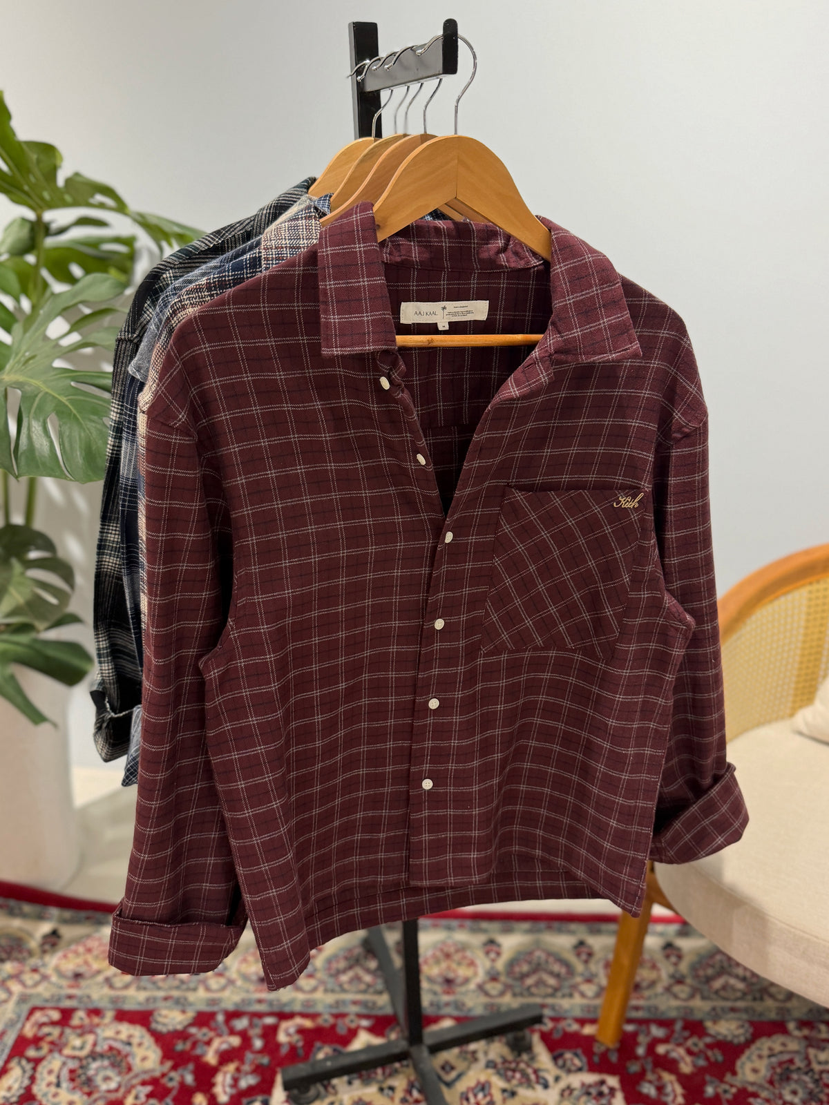 Aajkaal Flannel Shacket - Maroon Check