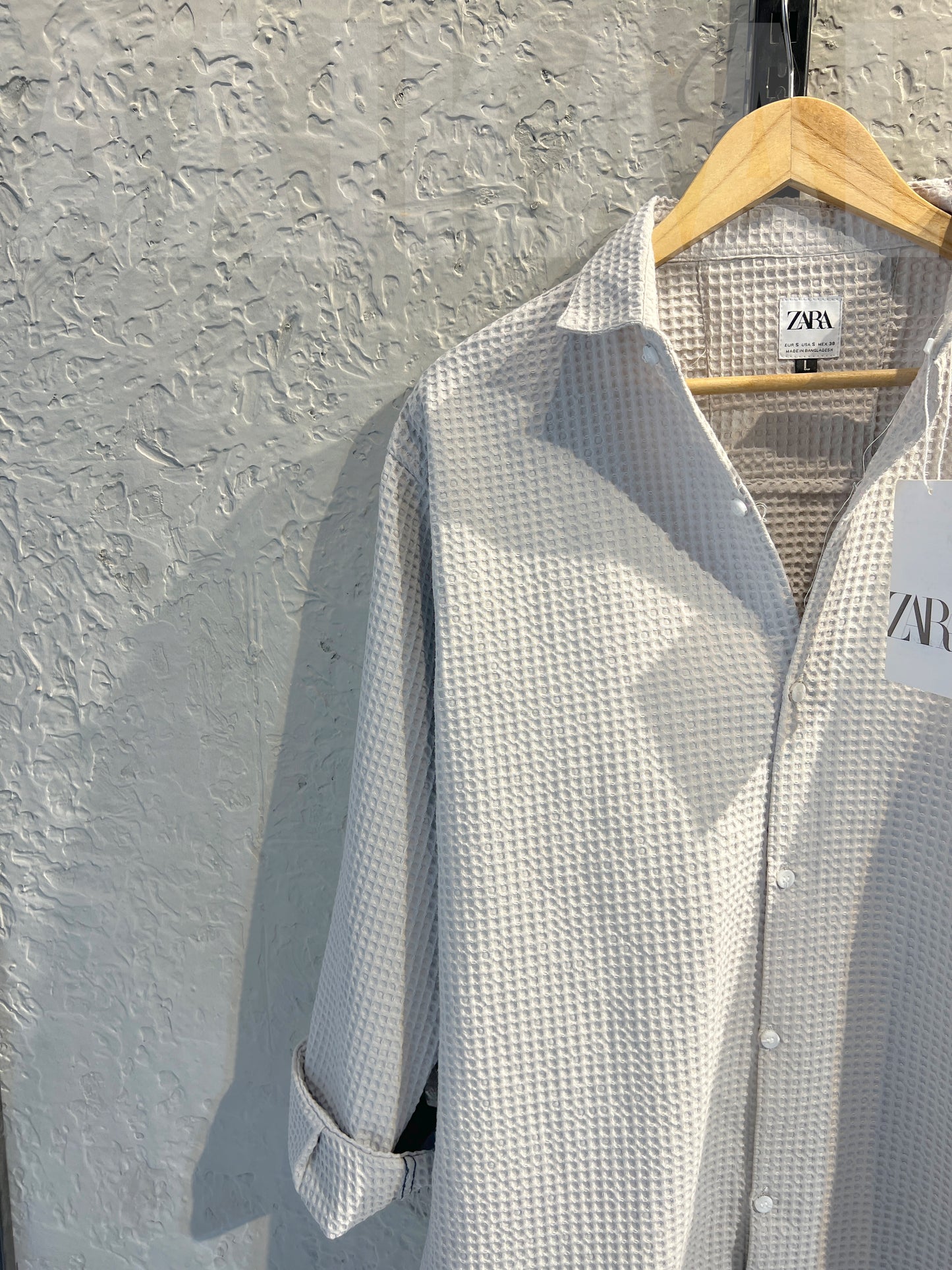 Waffle Texture Off Grey Full Sleeve Shirt