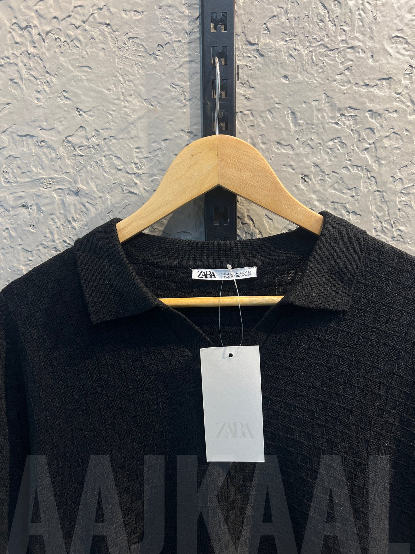 Aajkaal Black Knitted Polo Shirt