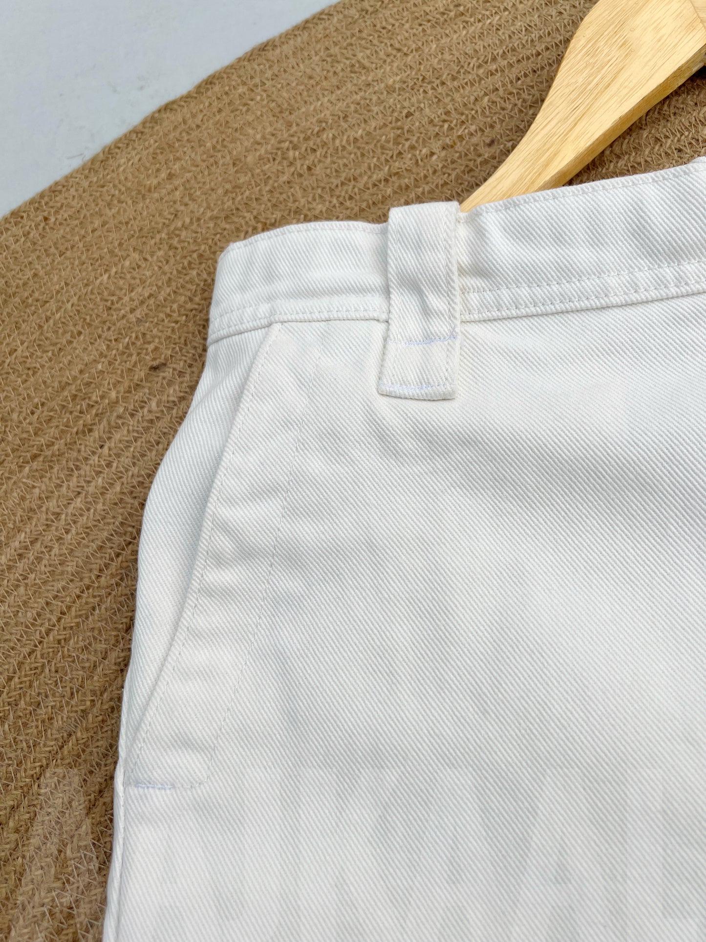 White Structured Baggy Gabardine Pant
