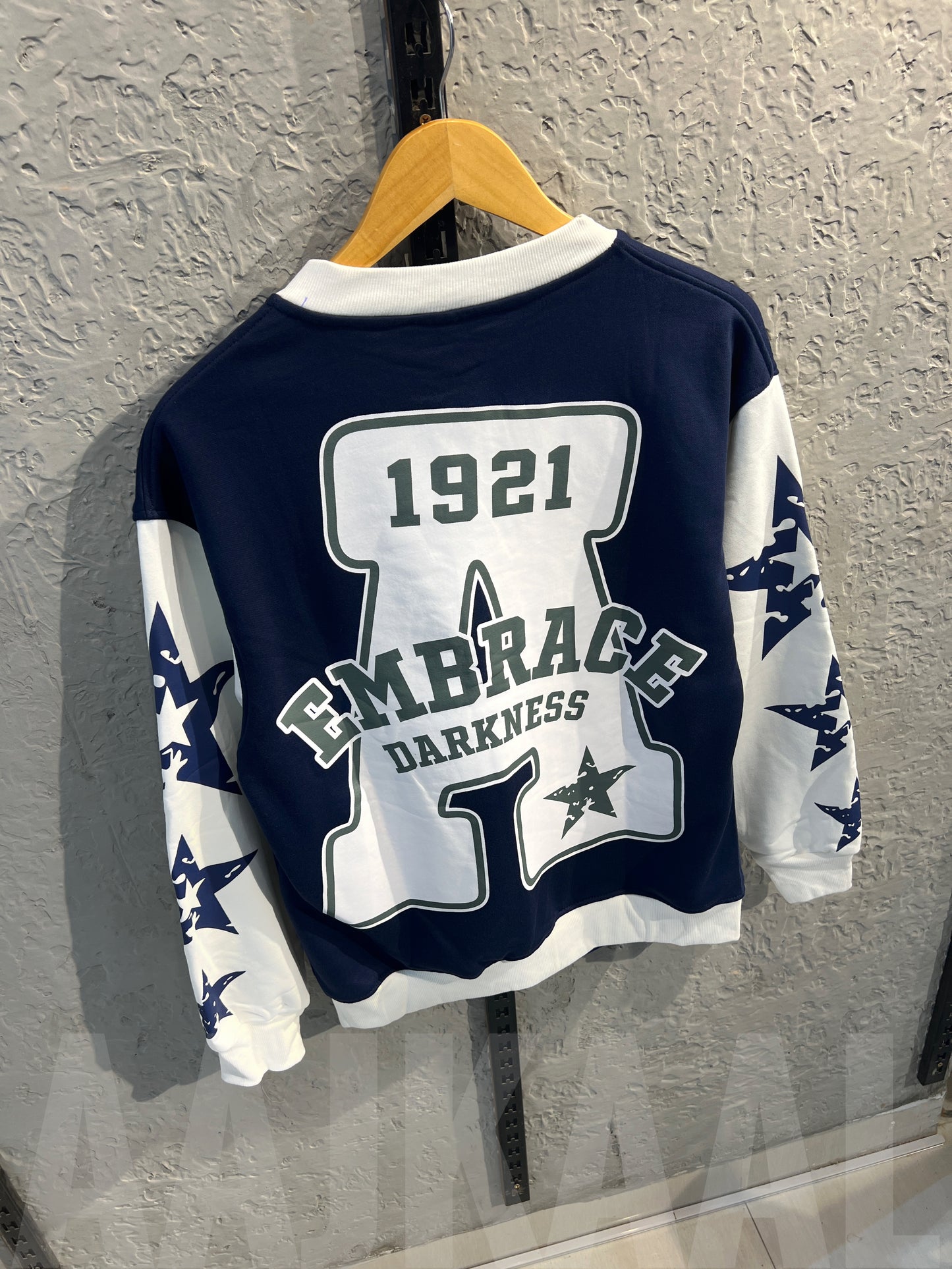 Blue Dropshoulder Varsity Jacket