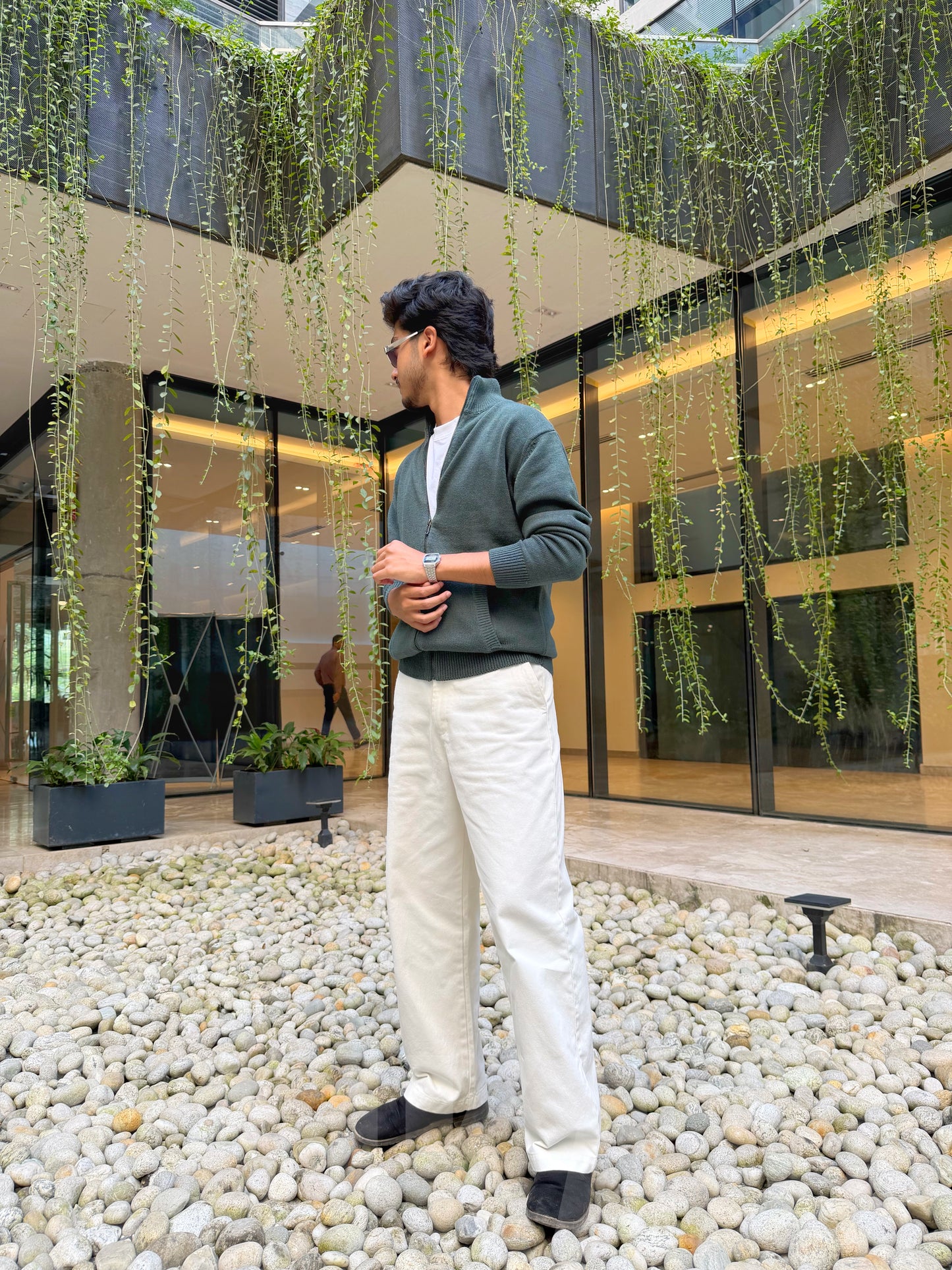 Bottle Green Knitted Full Zip Sweater