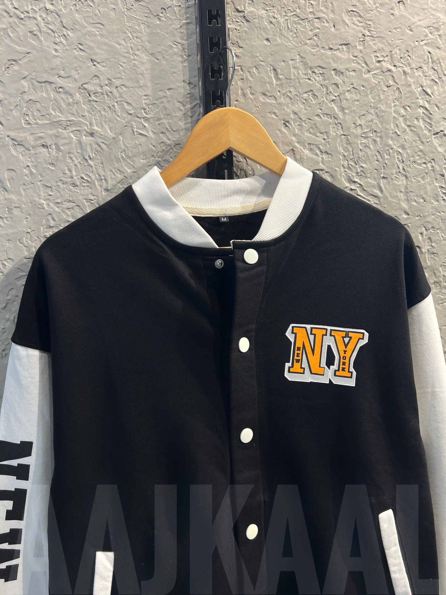 Black Dropshoulder Varsity Jacket