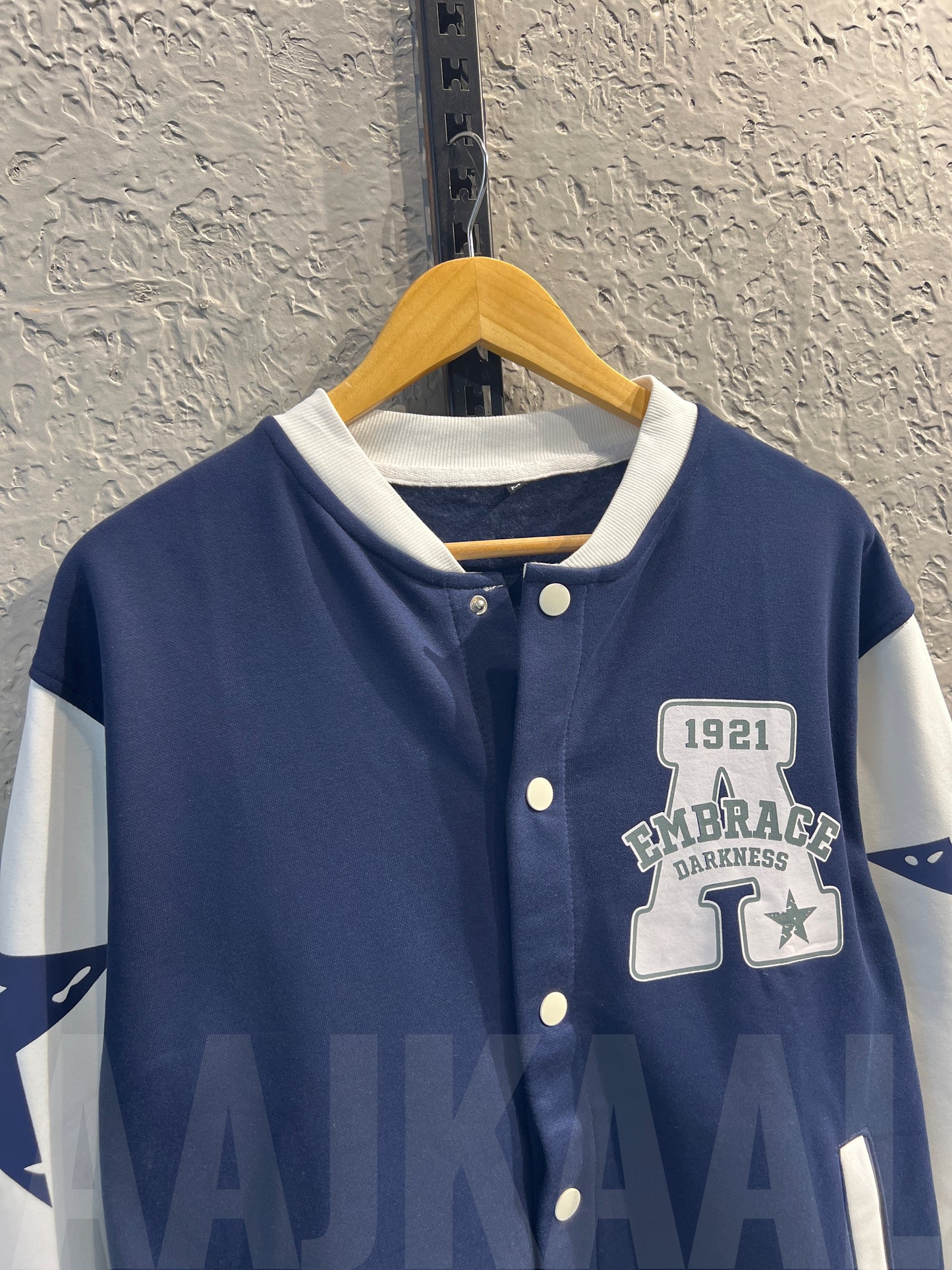 Blue Dropshoulder Varsity Jacket