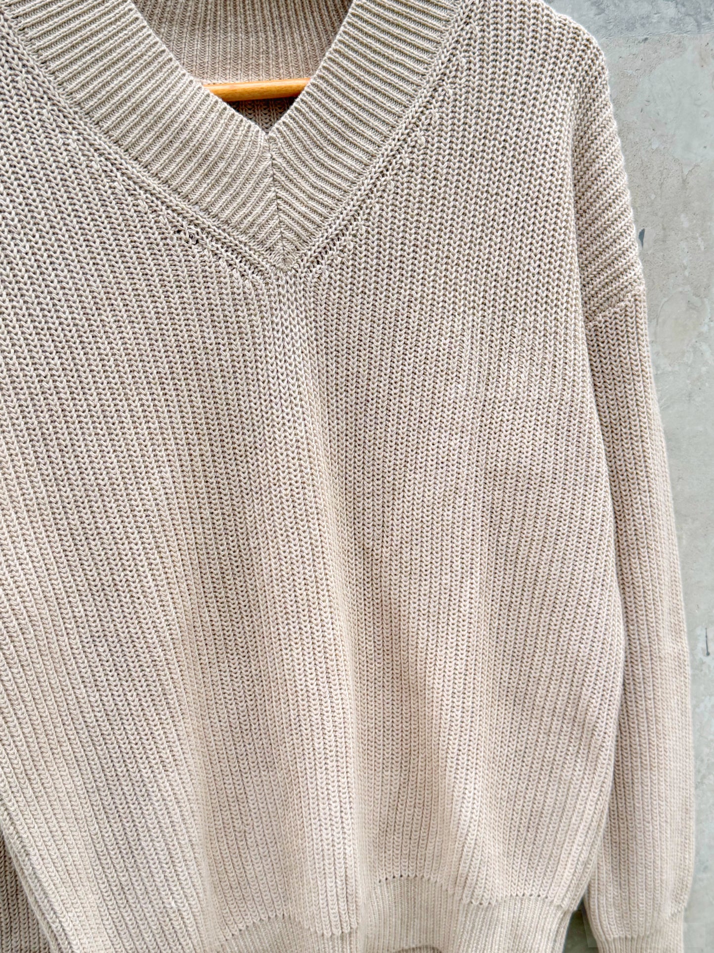 V Neck Knitted Sweater - Nude