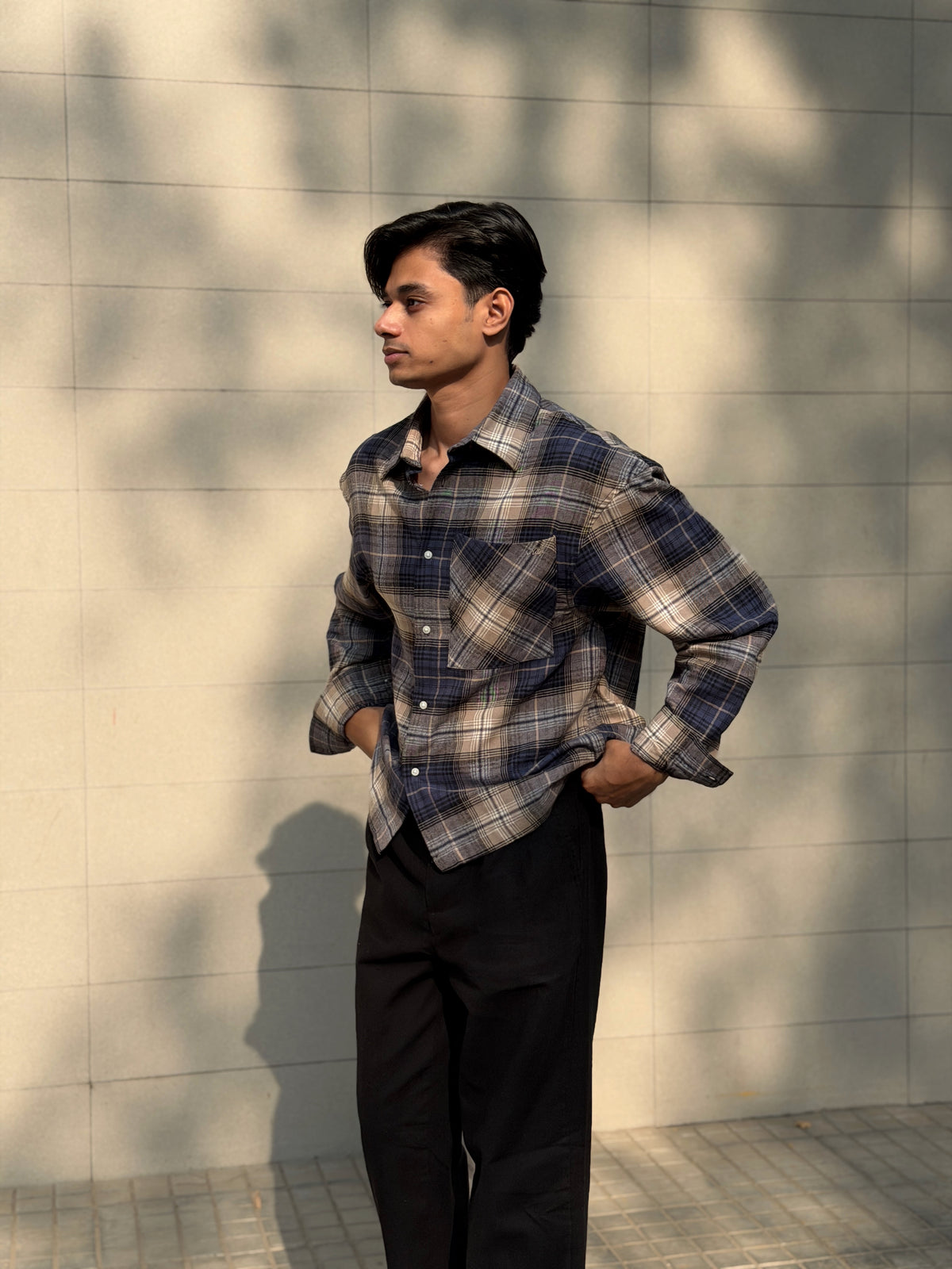 Aajkaal Flannel Shacket - Classic Navy Tartan