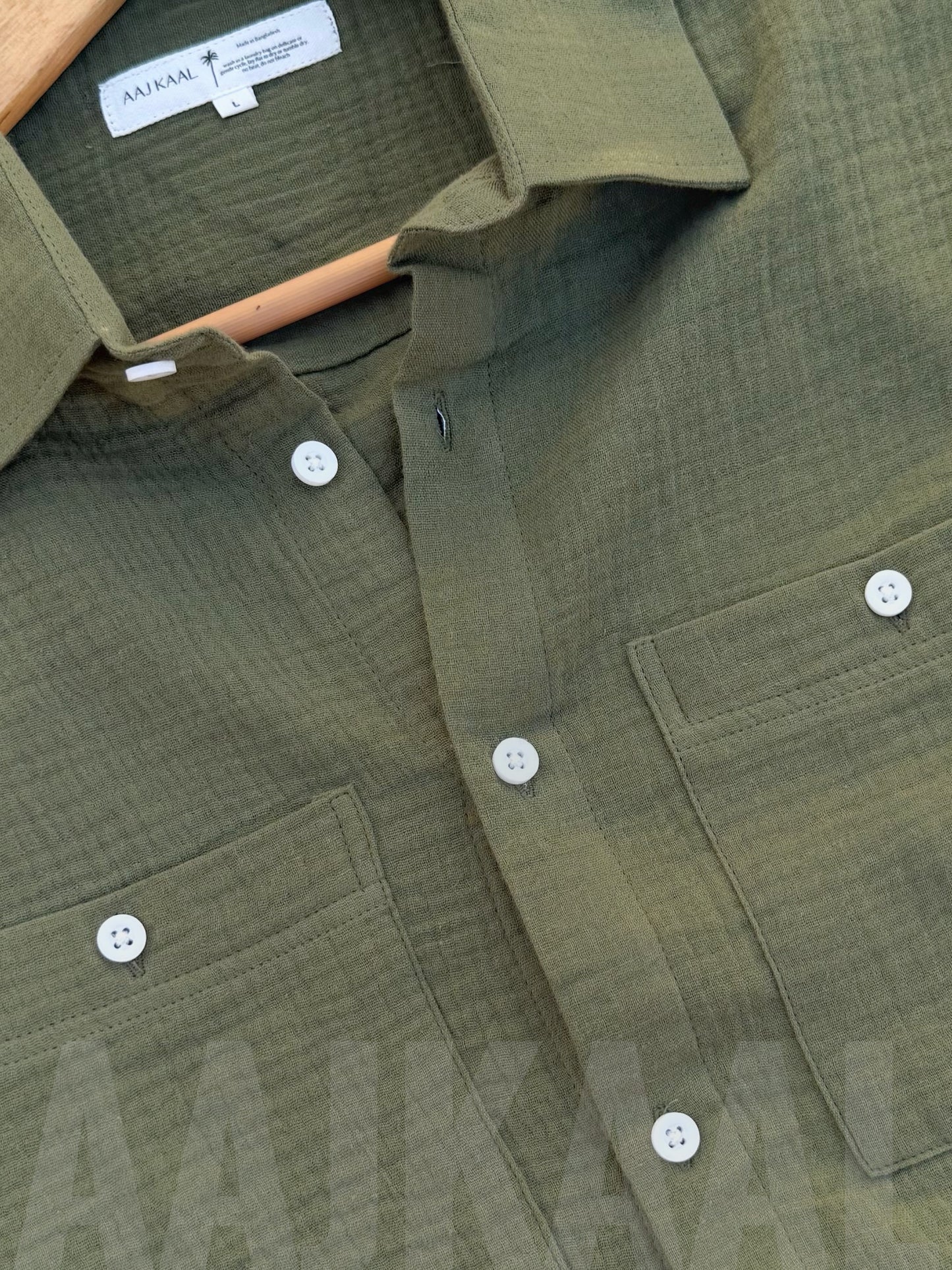 Olive Double Gauze Full Sleeve Shirt