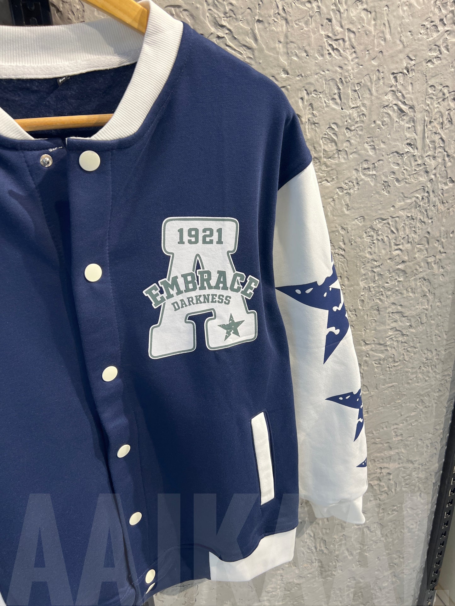 Blue Dropshoulder Varsity Jacket