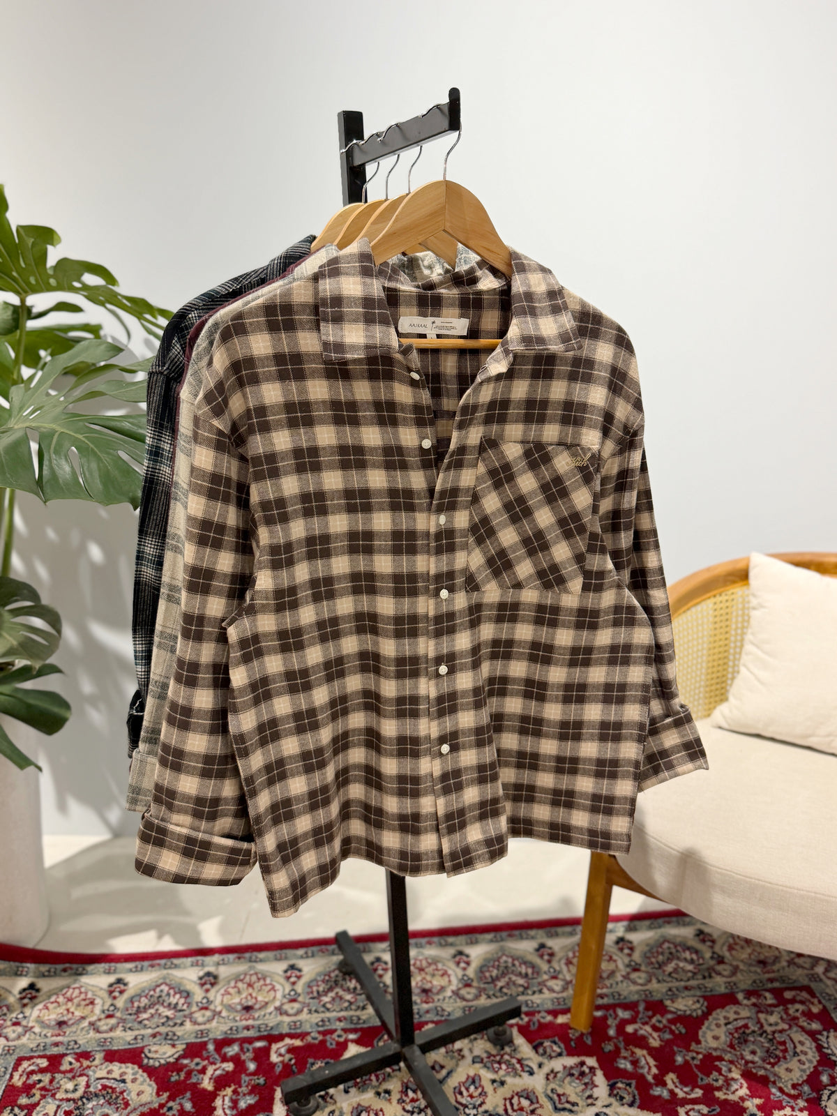 Aajkaal Flannel Shacket - Chocolate Beige Check