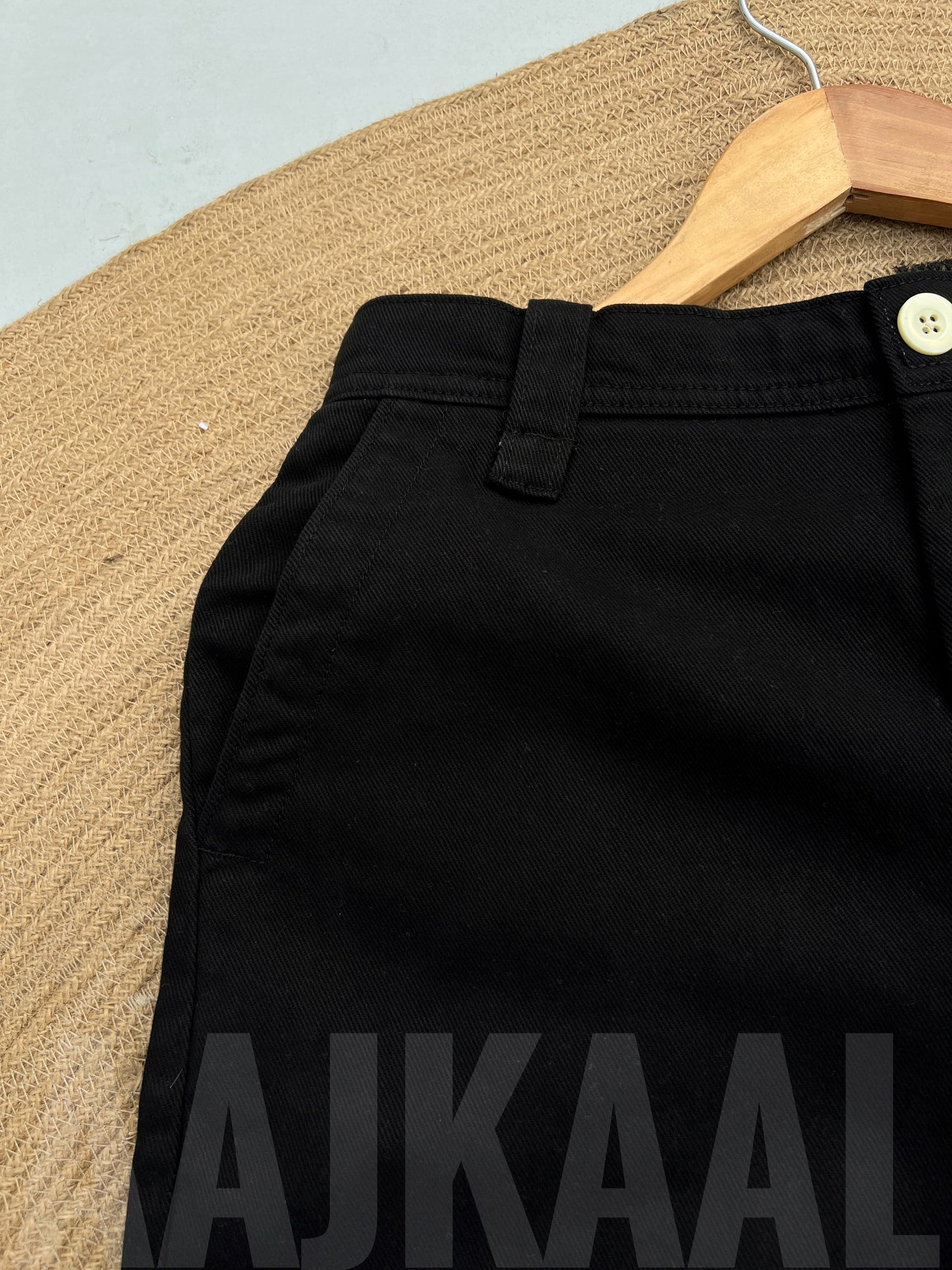 Black Structured Baggy Gabardine Pant