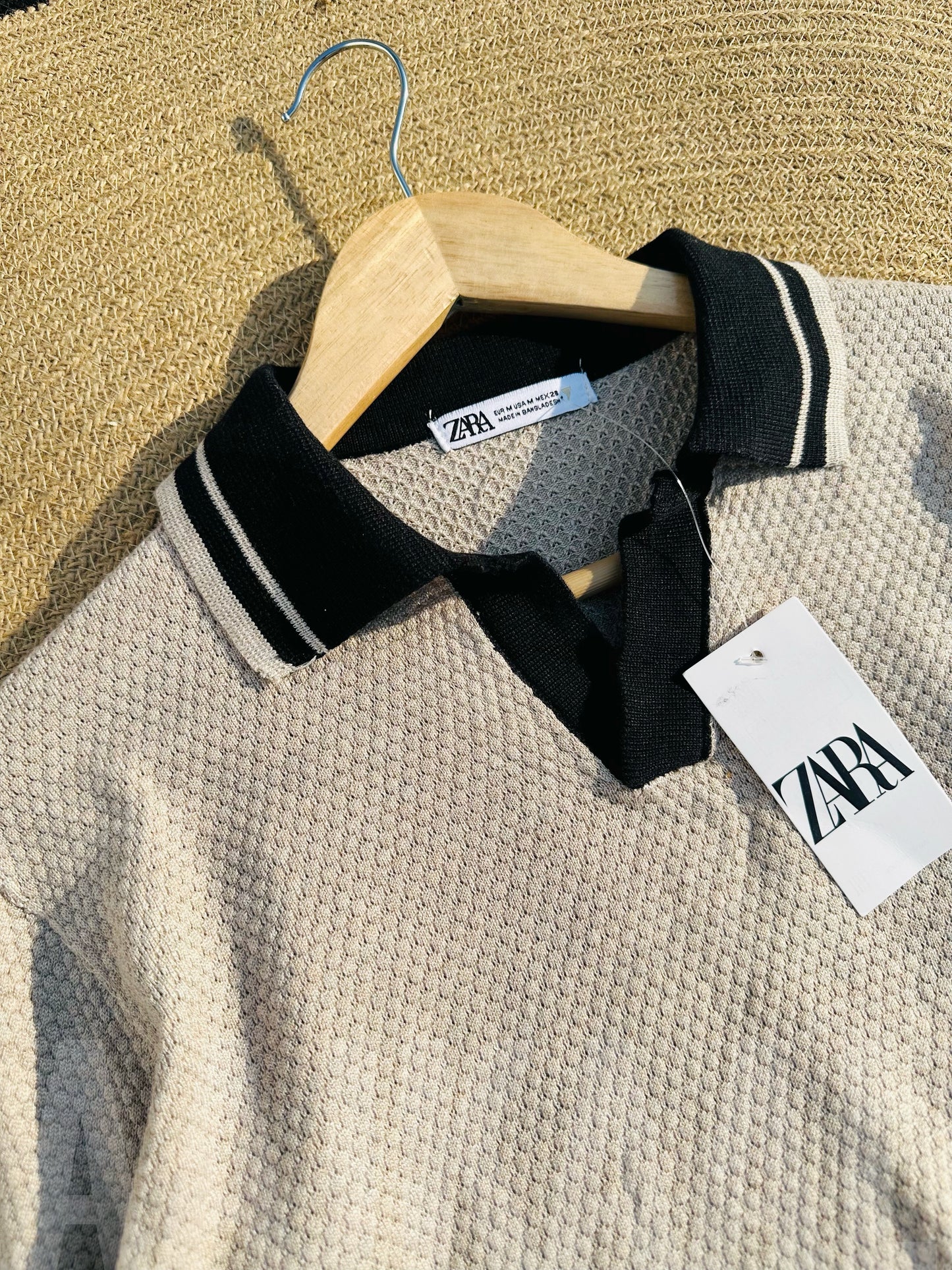 Beige Contrasted Knitted Polo