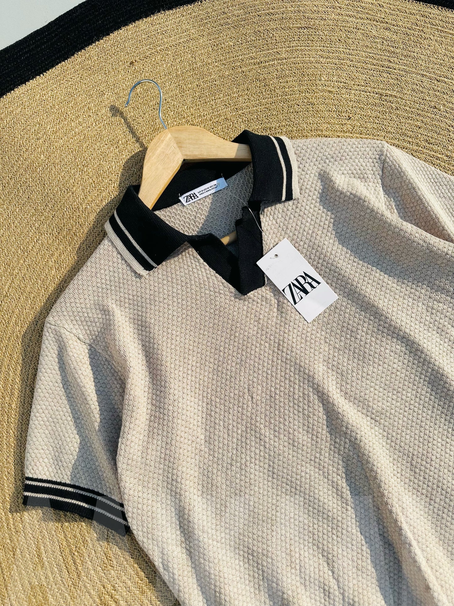 Beige Contrasted Knitted Polo