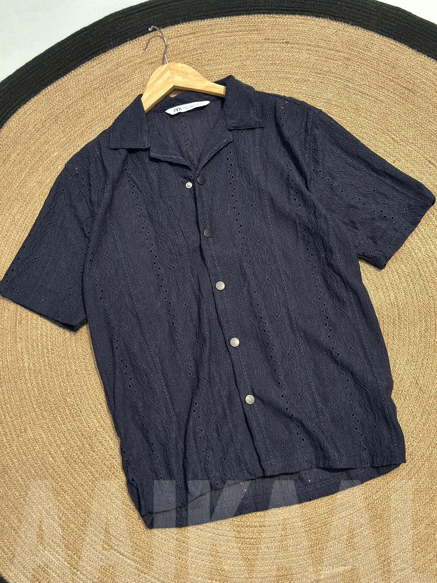 Navy Blue Oversized Cuban Shirt