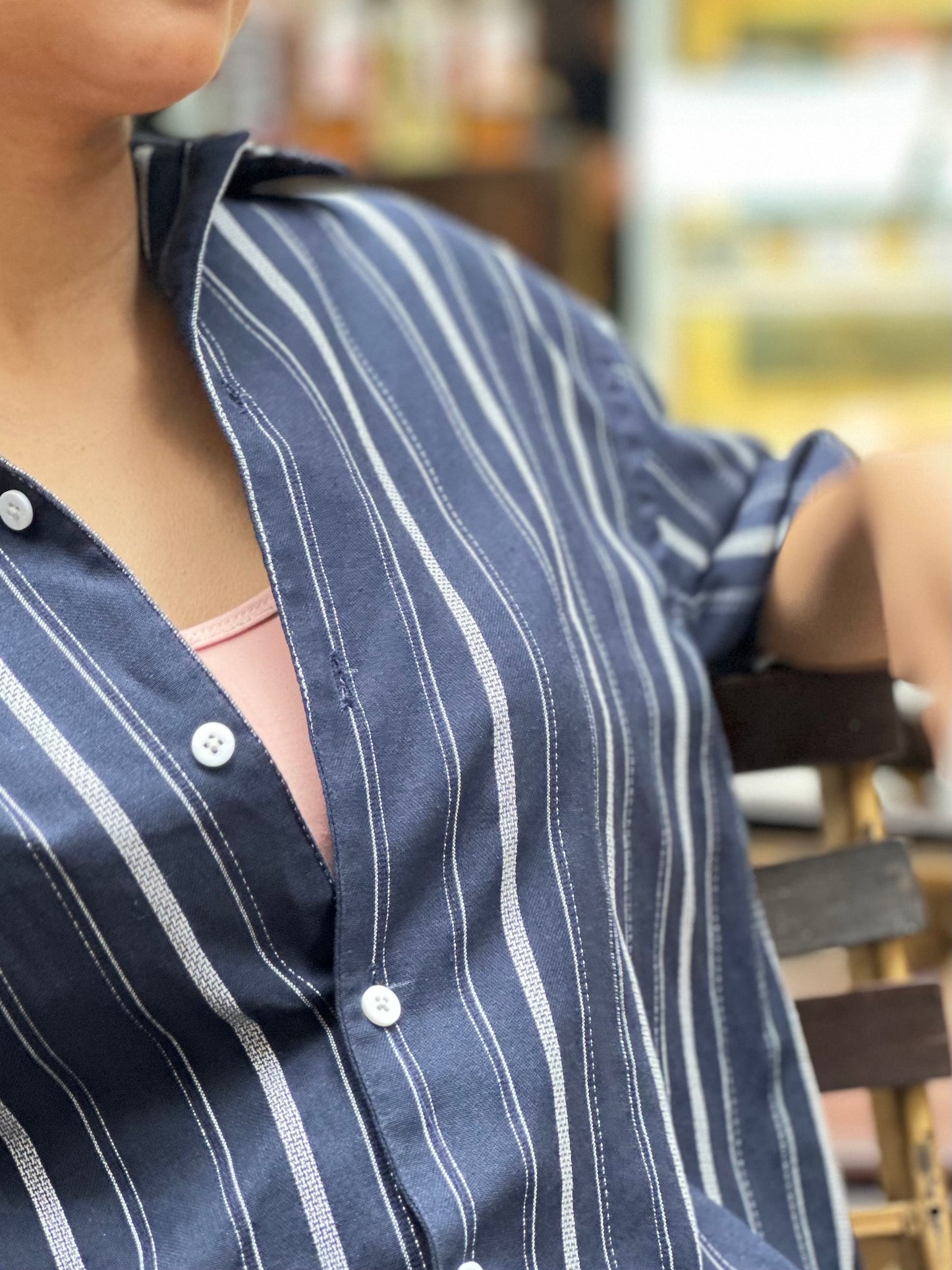 Dropshoulder Blue Stripe Cuban Shirt