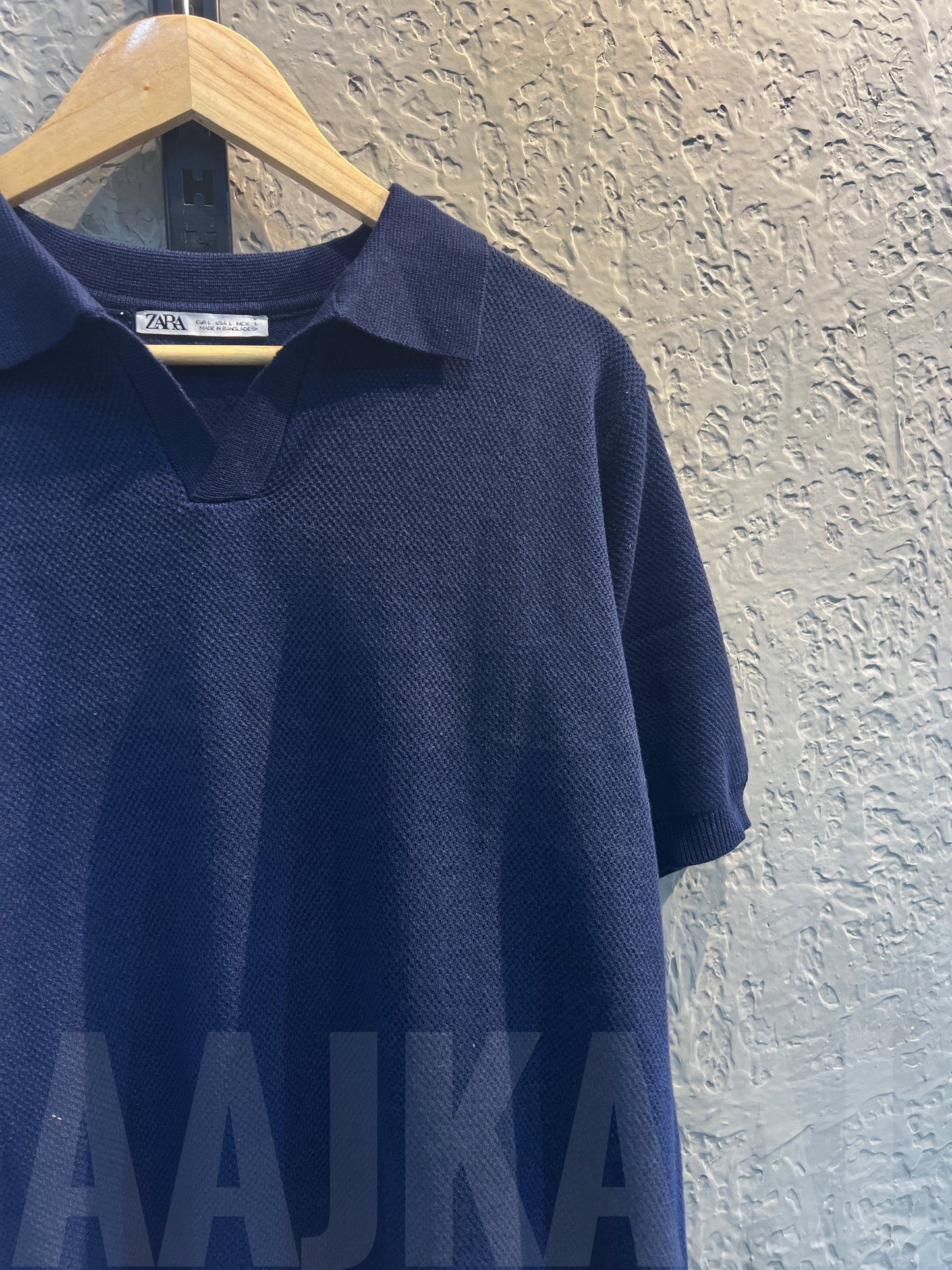 Aajkaal Dark Blue Knitted Polo Shirt