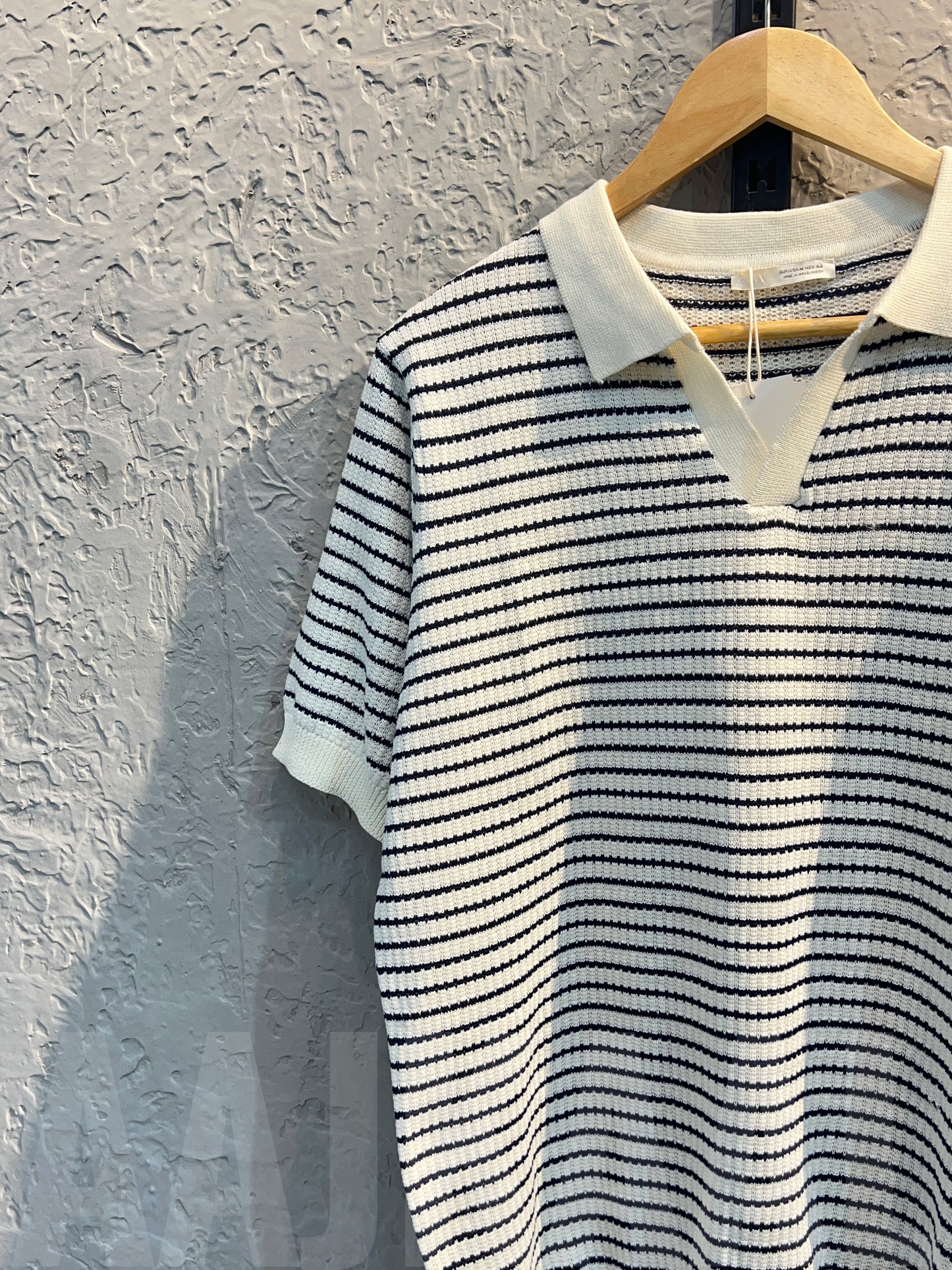 Aajkaal Blue Stripe Knitted Polo Shirt