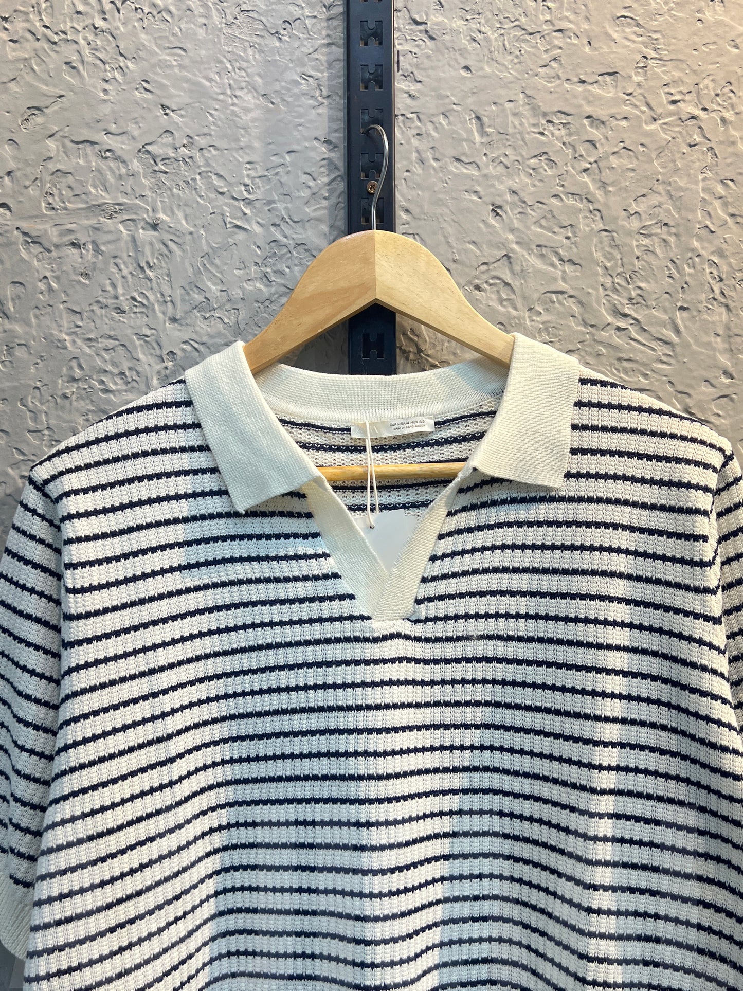 Aajkaal Blue Stripe Knitted Polo Shirt