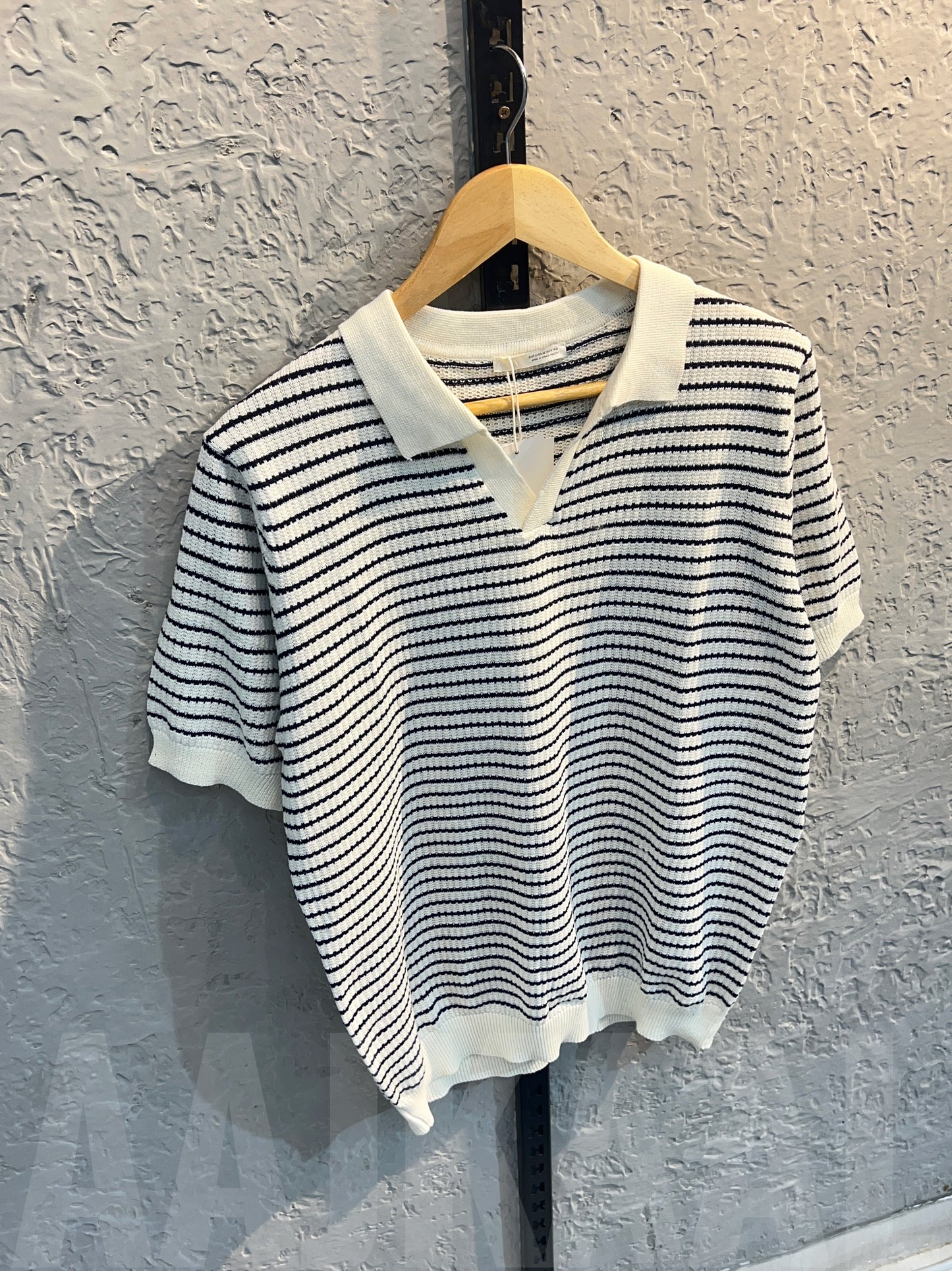 Aajkaal Blue Stripe Knitted Polo Shirt
