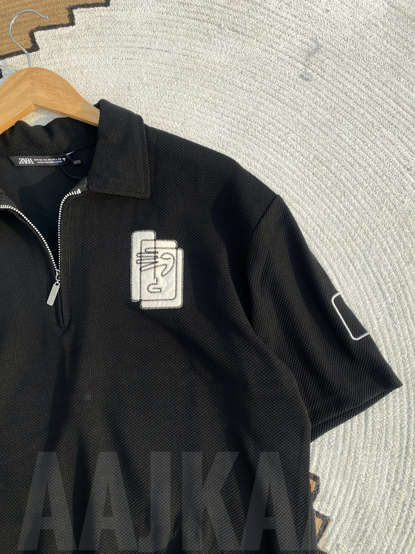 Black Embroidered Dropshoulder Polo