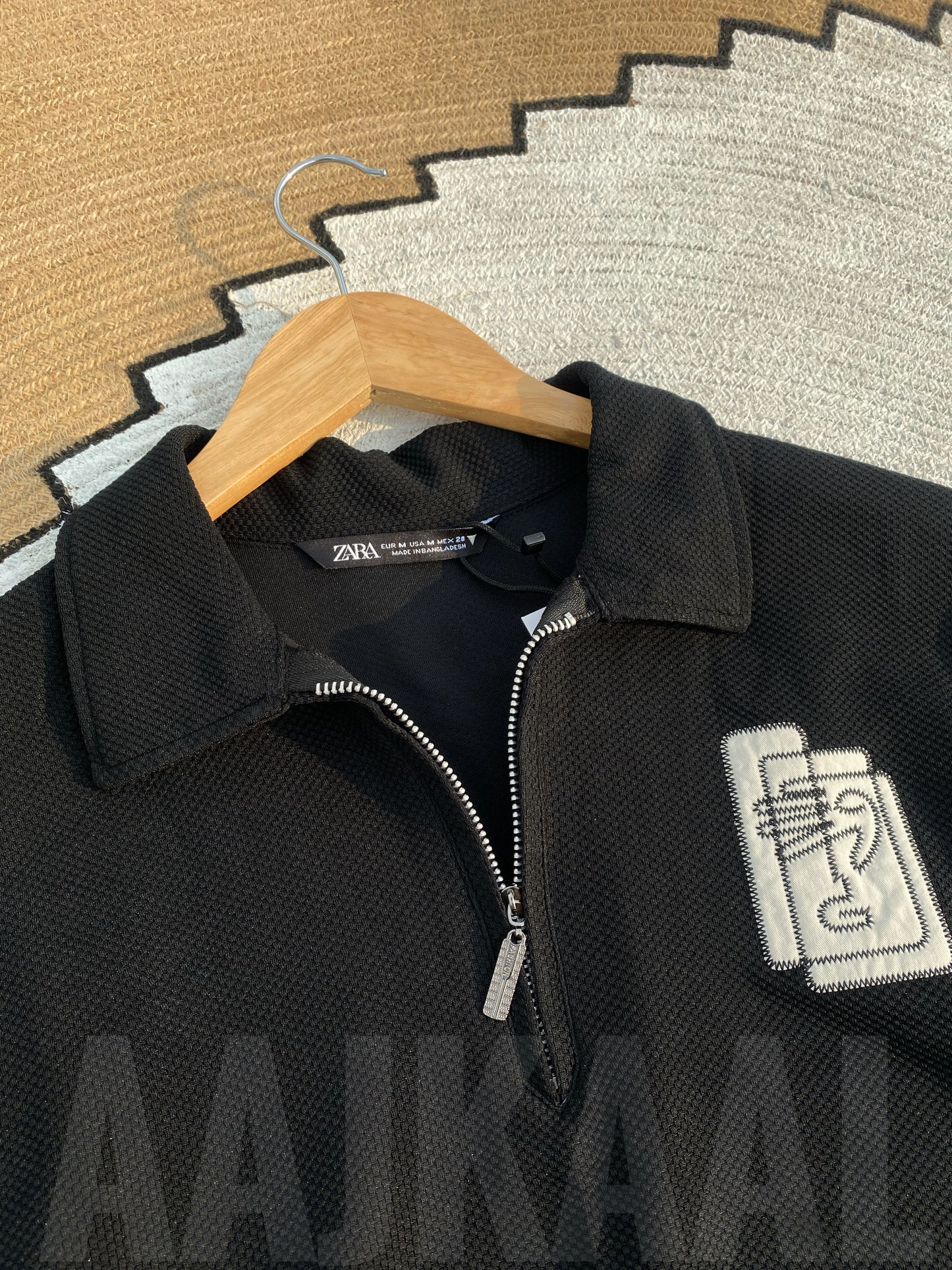 Black Embroidered Dropshoulder Polo