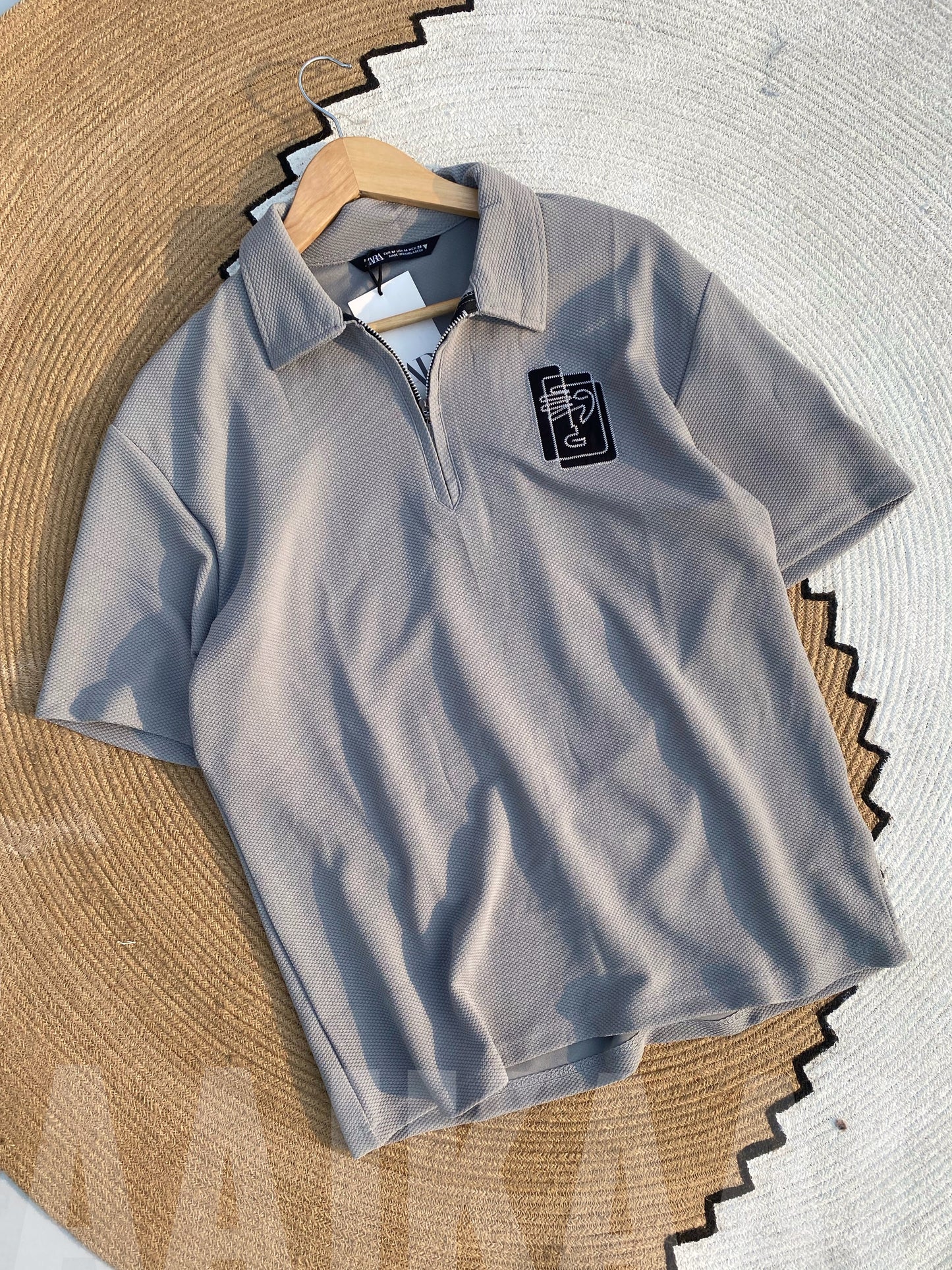 Grey Embroidered Dropshoulder Polo