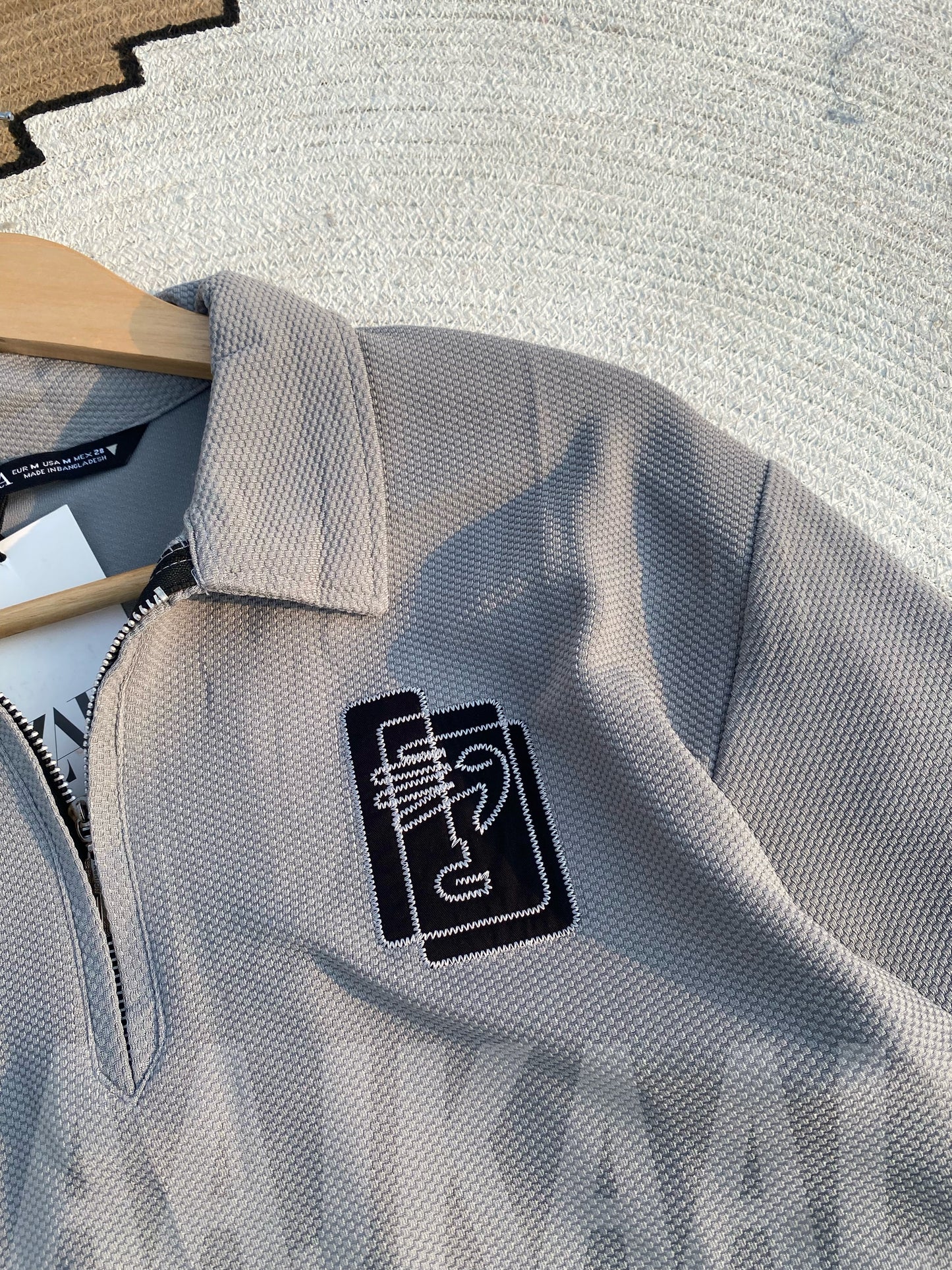 Grey Embroidered Dropshoulder Polo