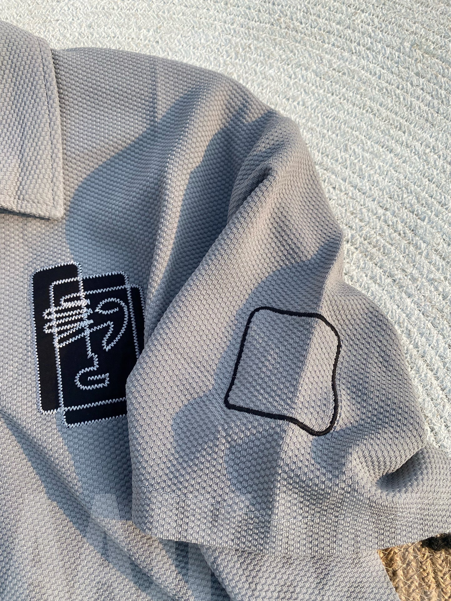 Grey Embroidered Dropshoulder Polo